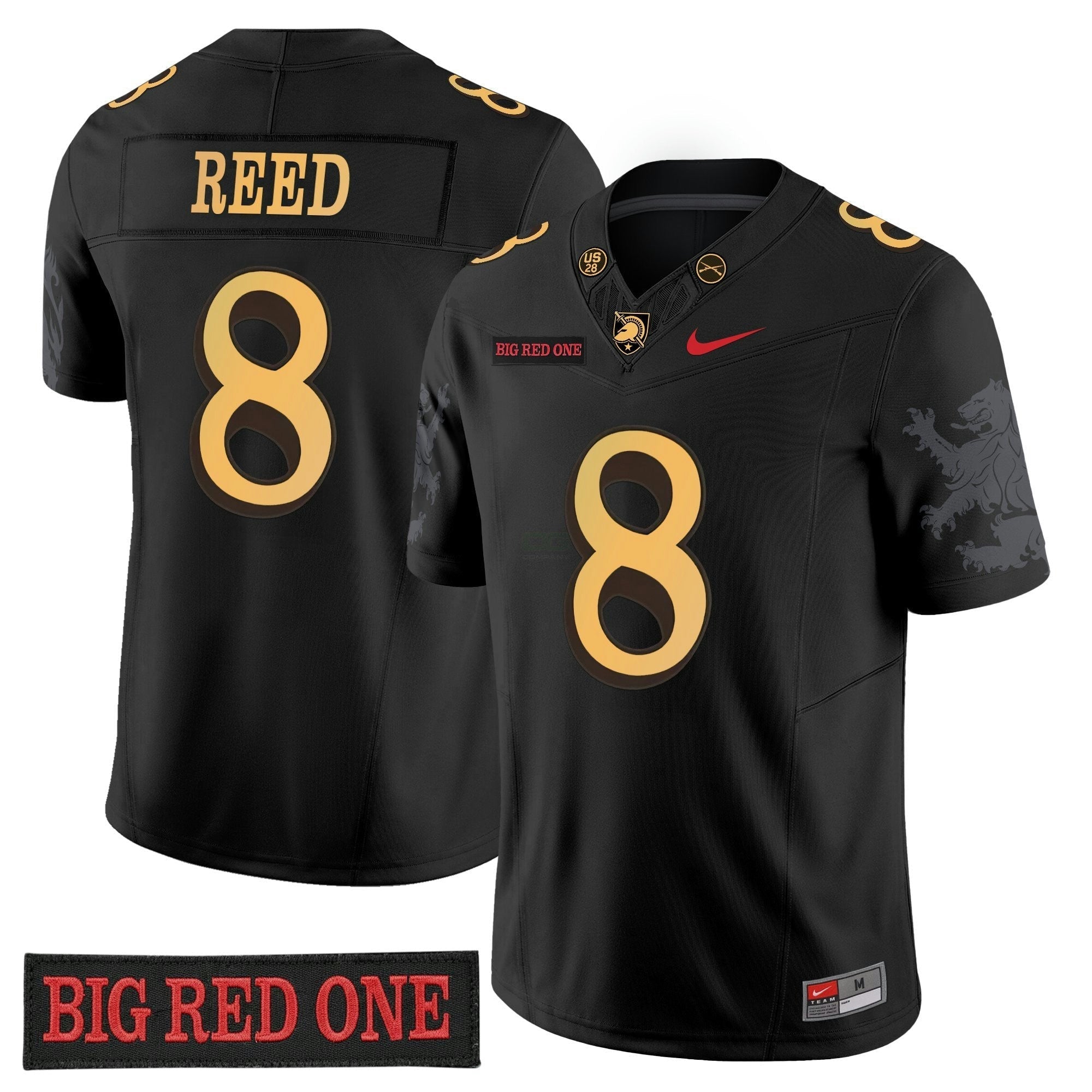 Camisa NCAA 'Big Red One Edition' Vapor Jersey - Stitched Numbers/Patches - Preta Lion Graphic Sleeves