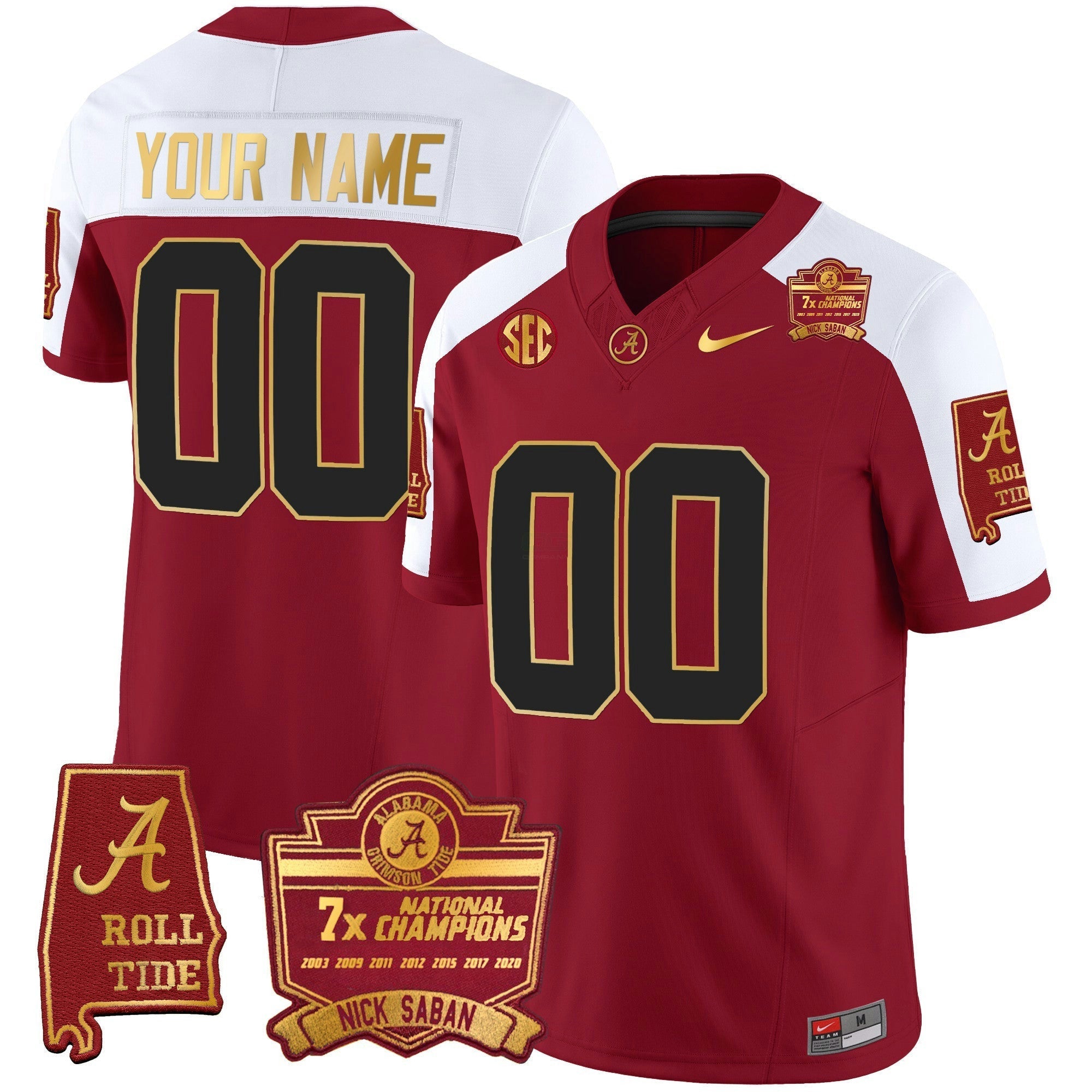 Camisa NCAA Nick Saban 7x Champions Patch Dourada Trim Jersey