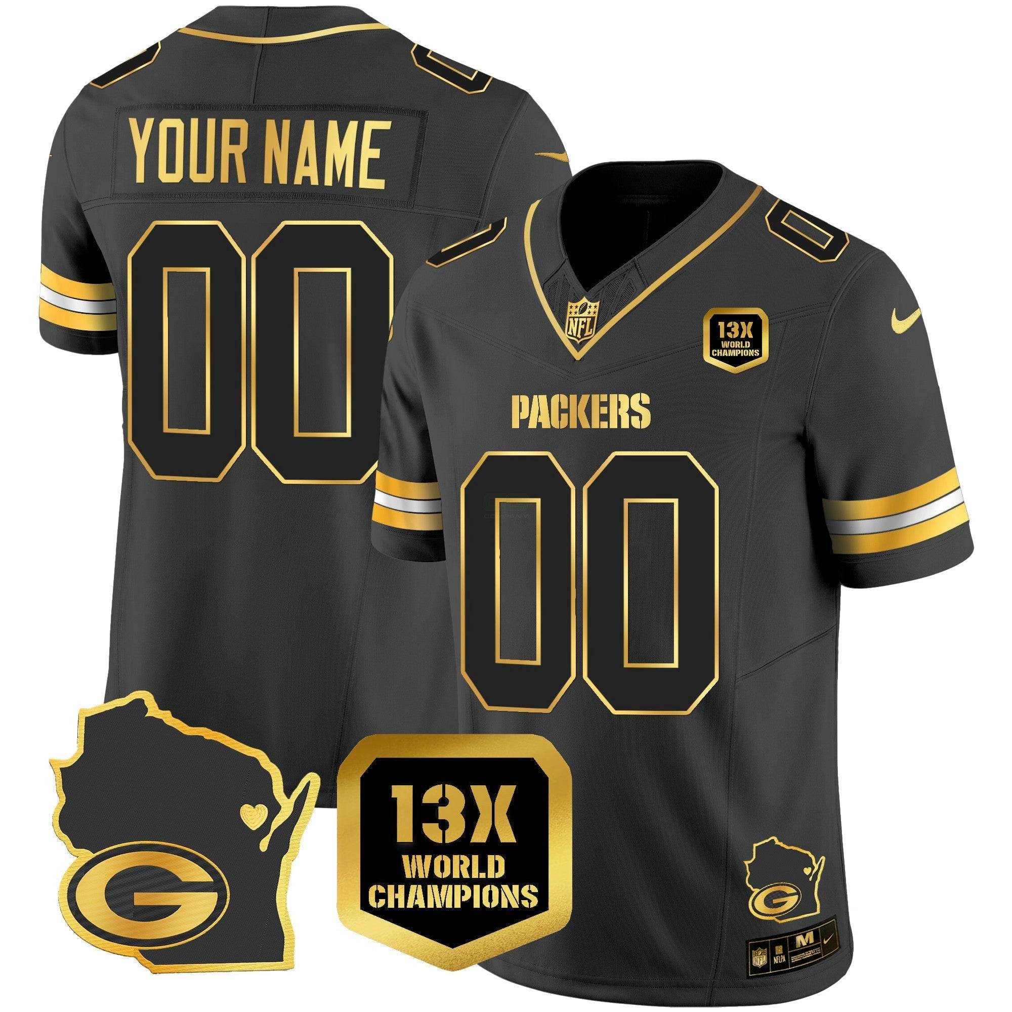 Camisa NFL 13 Time World Champions & Home Patch Dourada Vapor Jersey V2