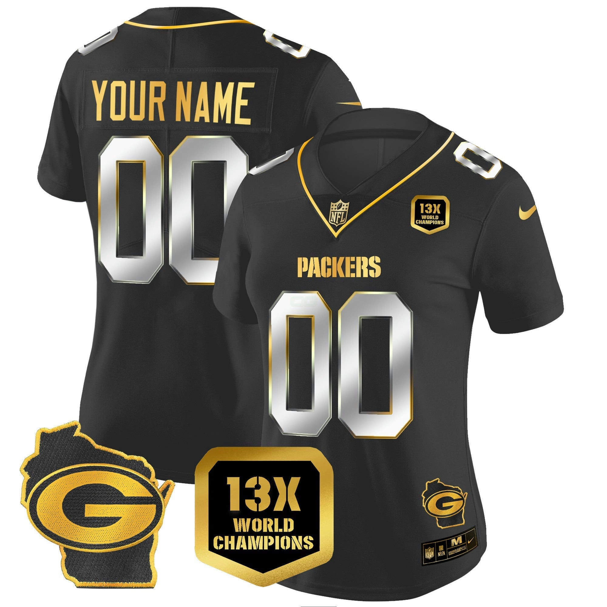 Camisa NFL 13 Time World Champions & Home Patch Dourada Vapor Jersey V2