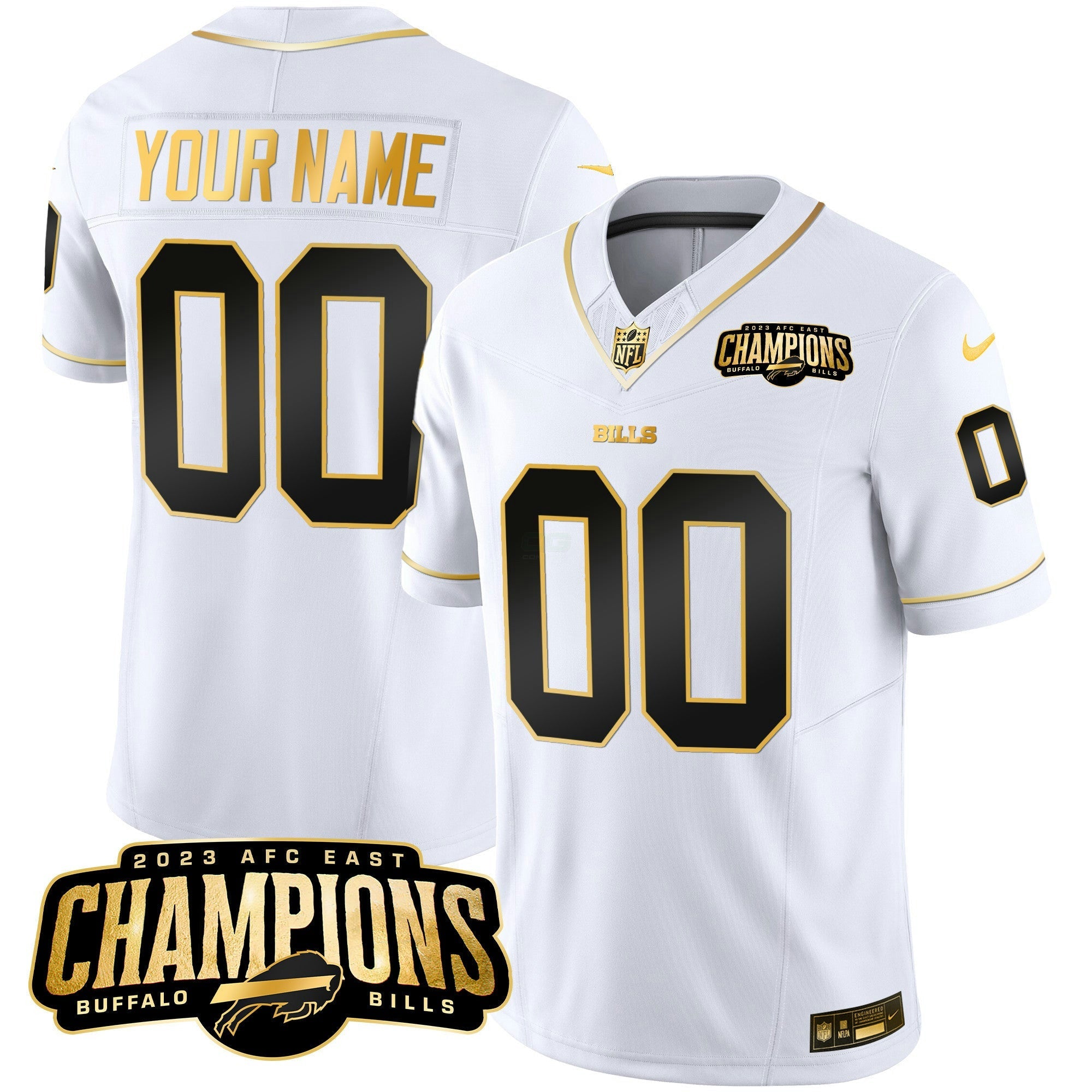 Camisa NFL 2023 AFC East Champions Patch Dourada Vapor Jersey
