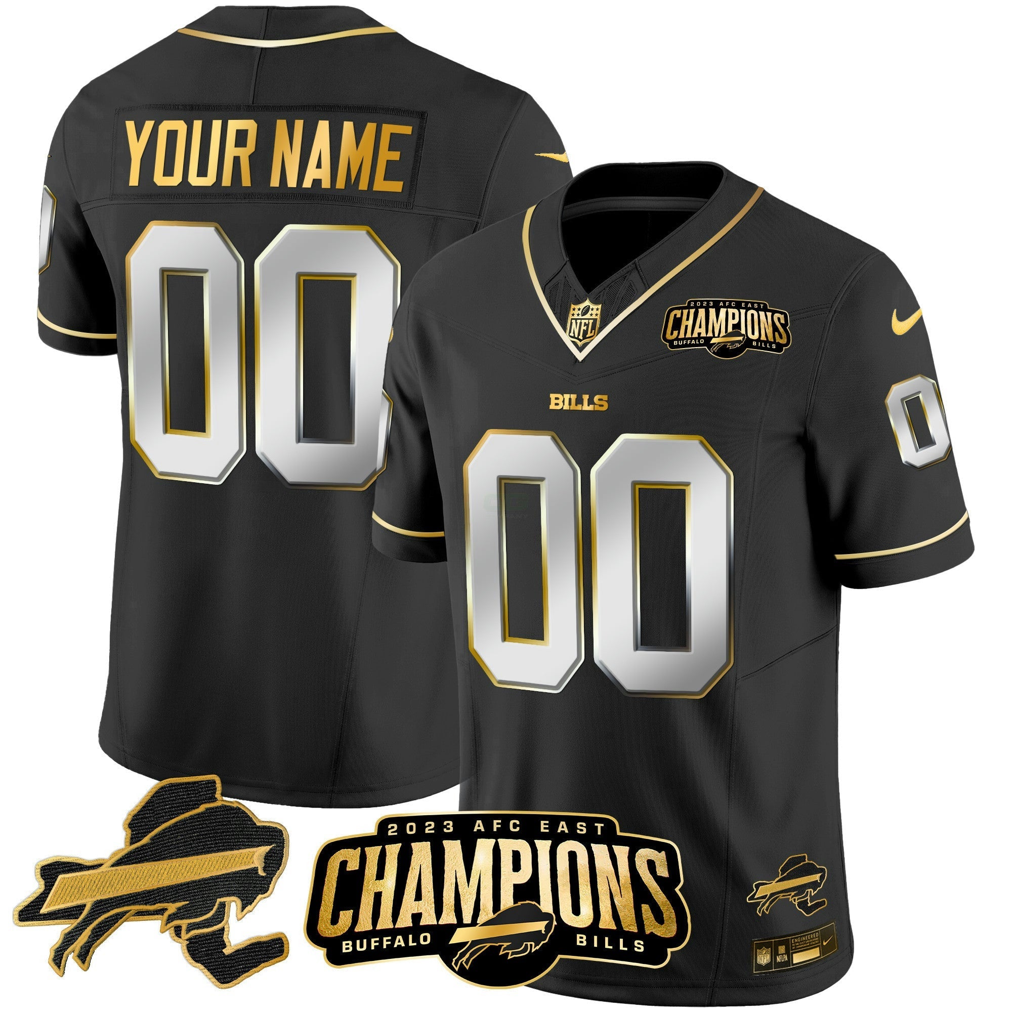 Camisa NFL 2023 AFC East Champions Patch Dourada Vapor Jersey V2