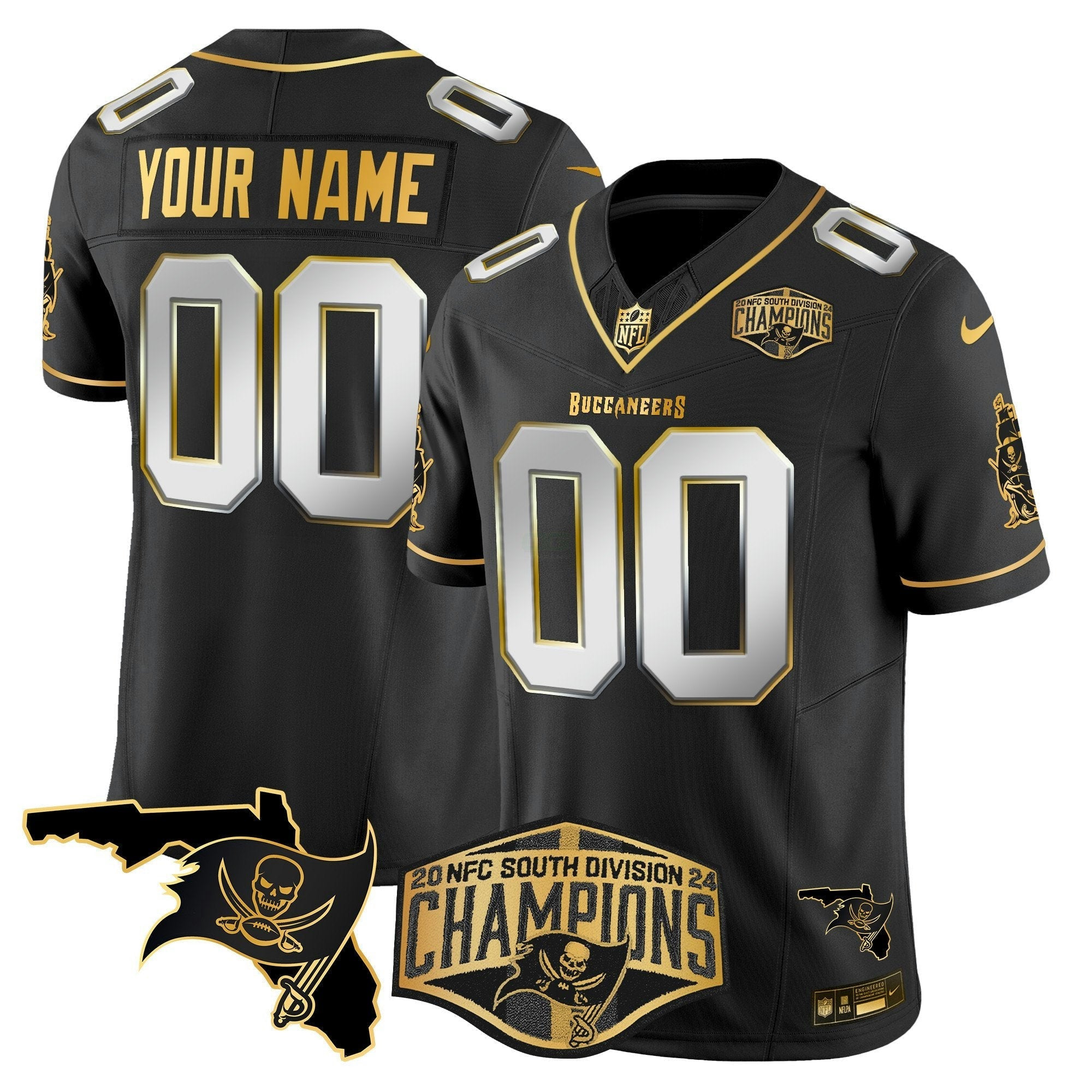 Camisa NFL 2024 NFC South Division Champions Patch Dourada Vapor Limited Jersey