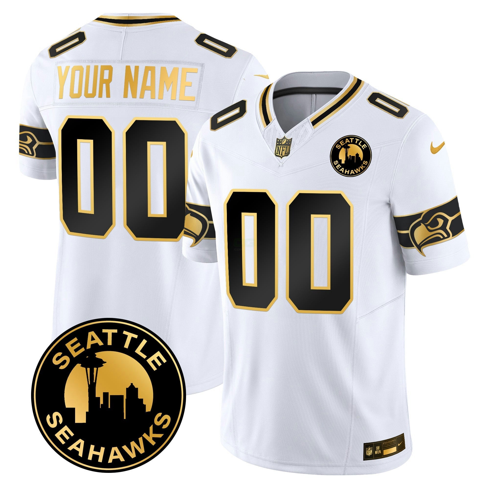 Camisa NFL 2025 Seattle City Patch Dourada Vapor Limited Jersey