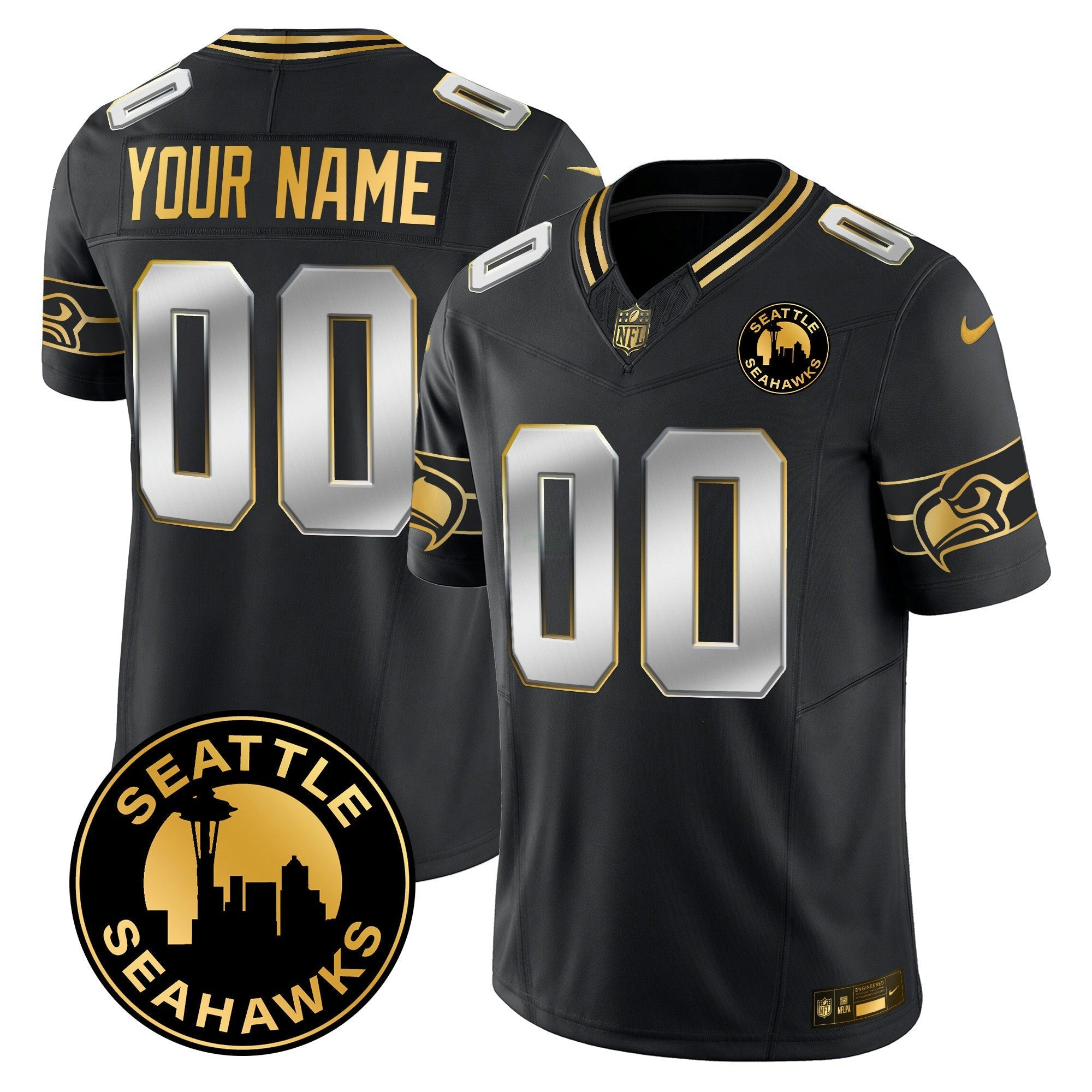 Camisa NFL 2025 Seattle City Patch Dourada Vapor Limited Jersey