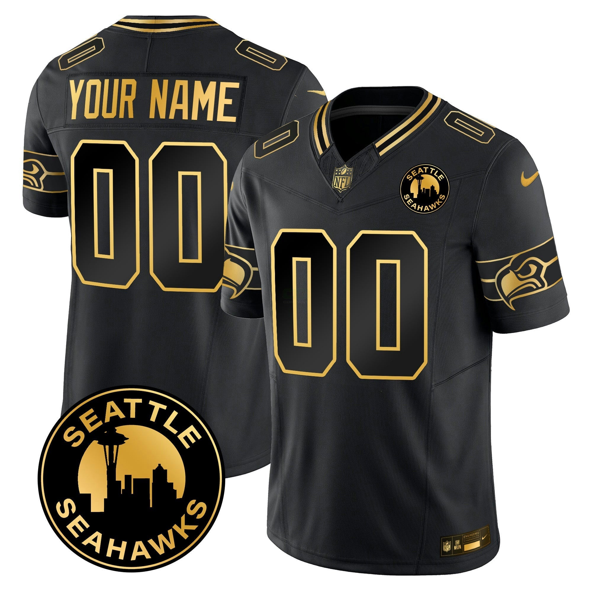 Camisa NFL 2025 Seattle City Patch Dourada Vapor Limited Jersey