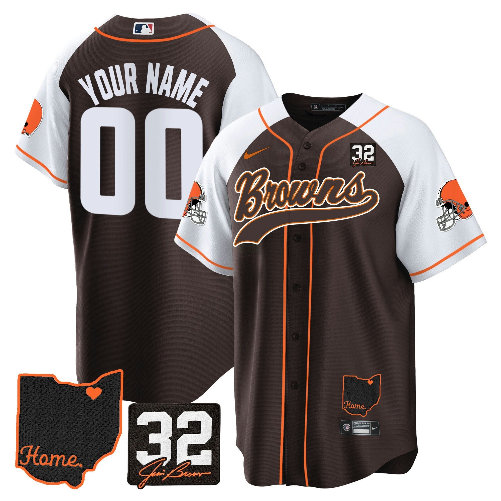 Camisa NFL #32 Jim Brown Memorial & Home Patch Jersey V2