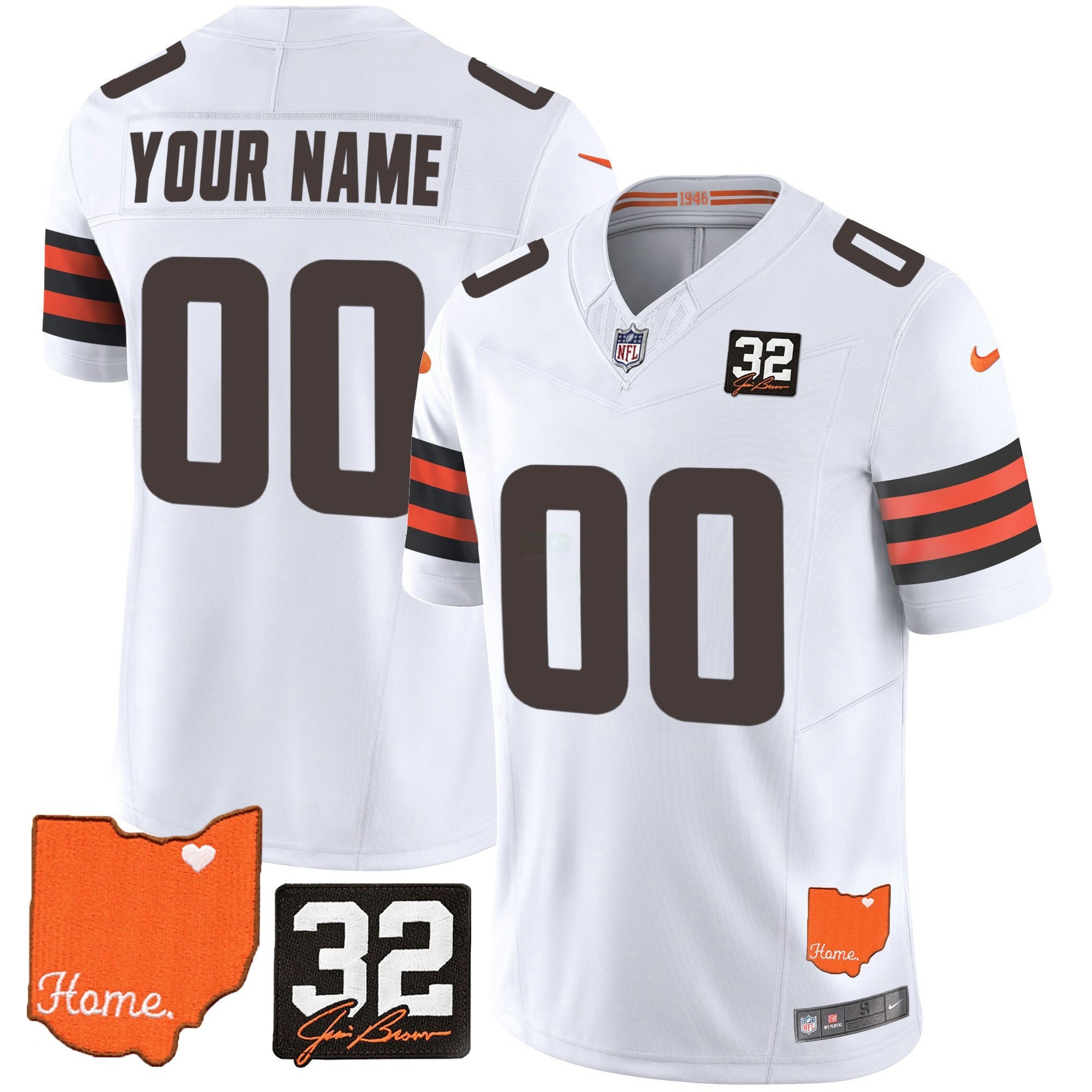 Camisa NFL #32 Jim Brown Memorial & Home Patch Jersey V2