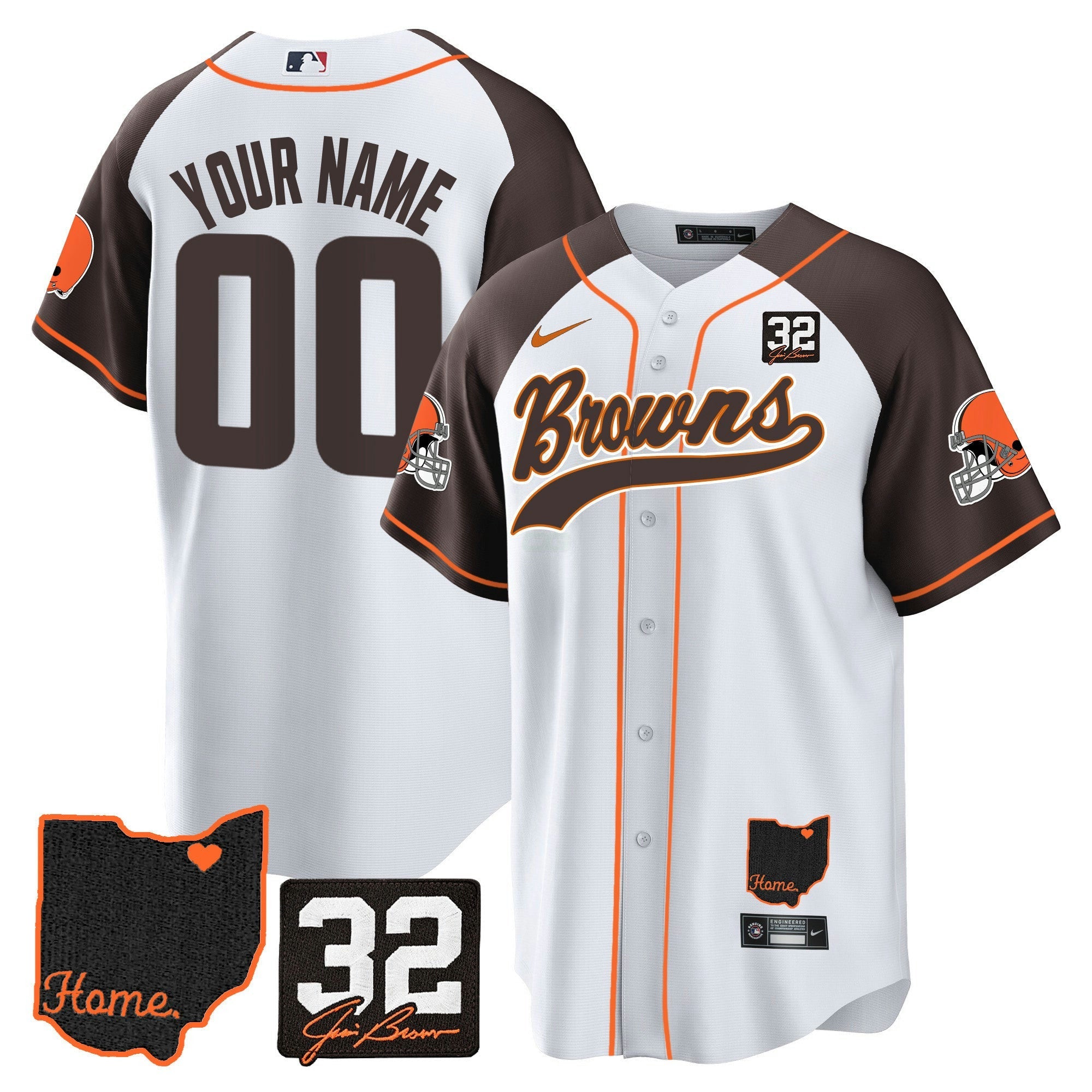 Camisa NFL #32 Jim Brown Memorial & Home Patch Jersey V2