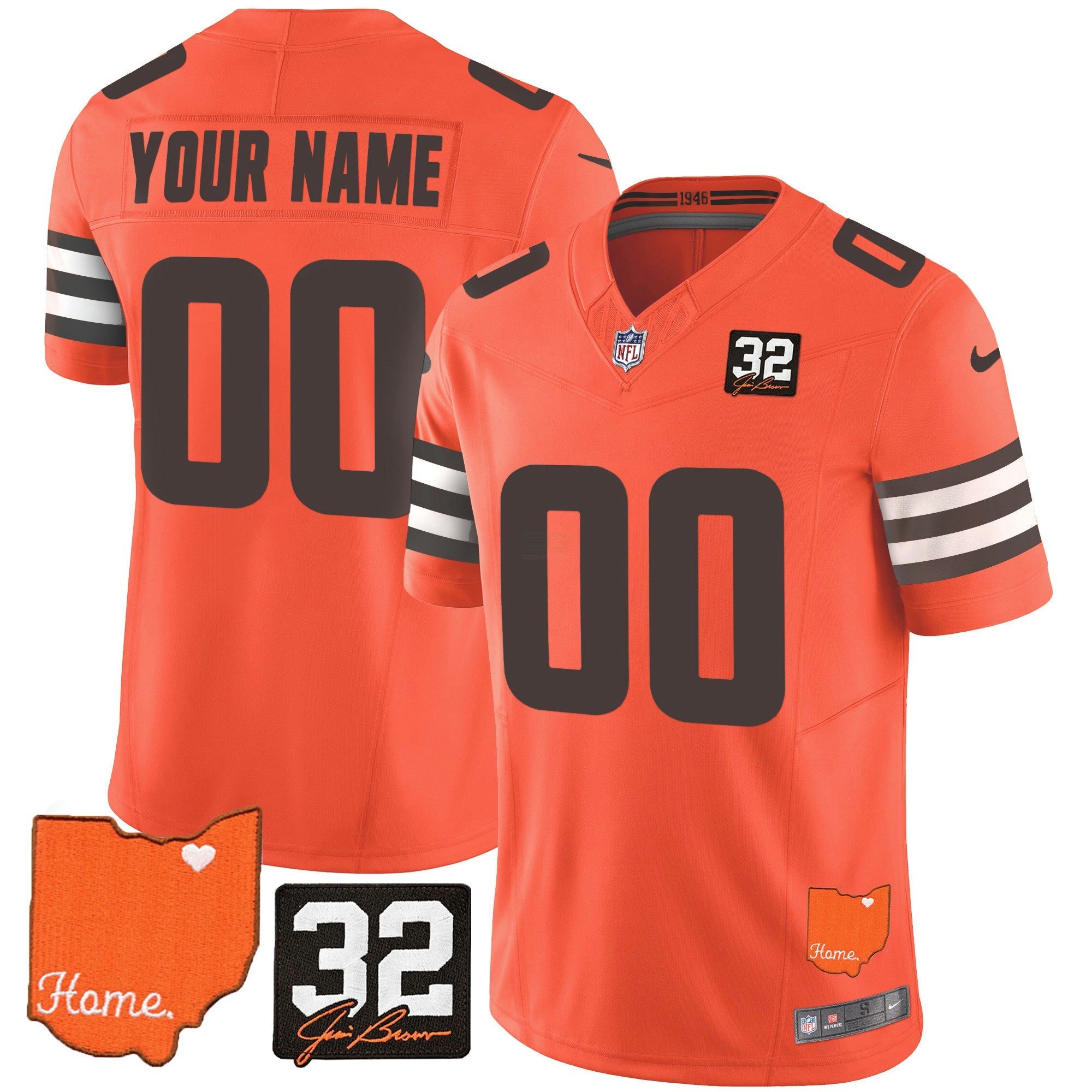 Camisa NFL #32 Jim Brown Memorial & Home Patch Jersey V2