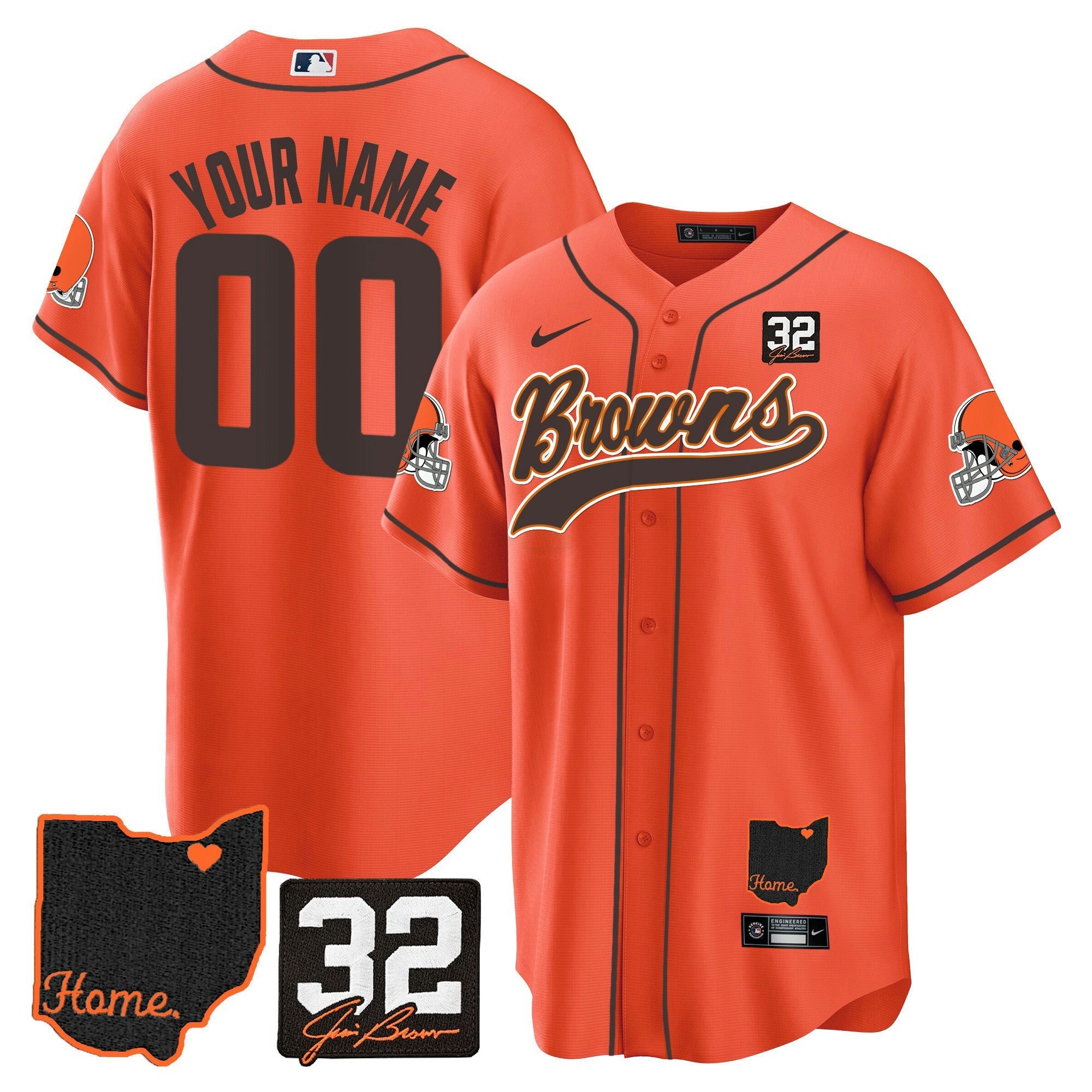 Camisa NFL #32 Jim Brown Memorial & Home Patch Jersey V2