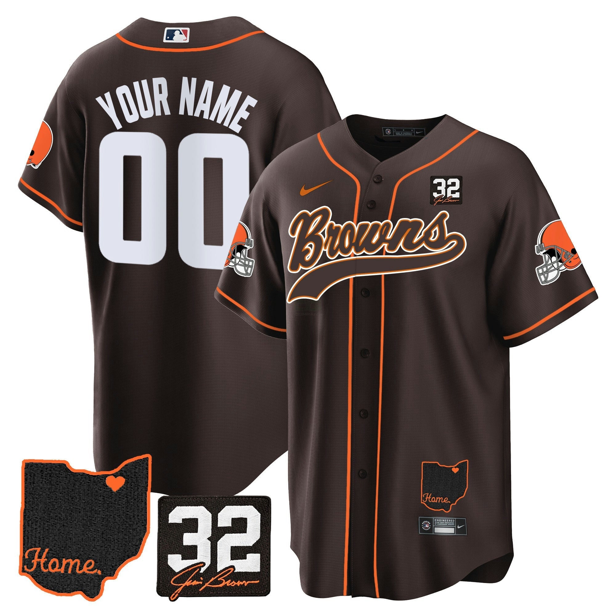 Camisa NFL #32 Jim Brown Memorial & Home Patch Jersey V2