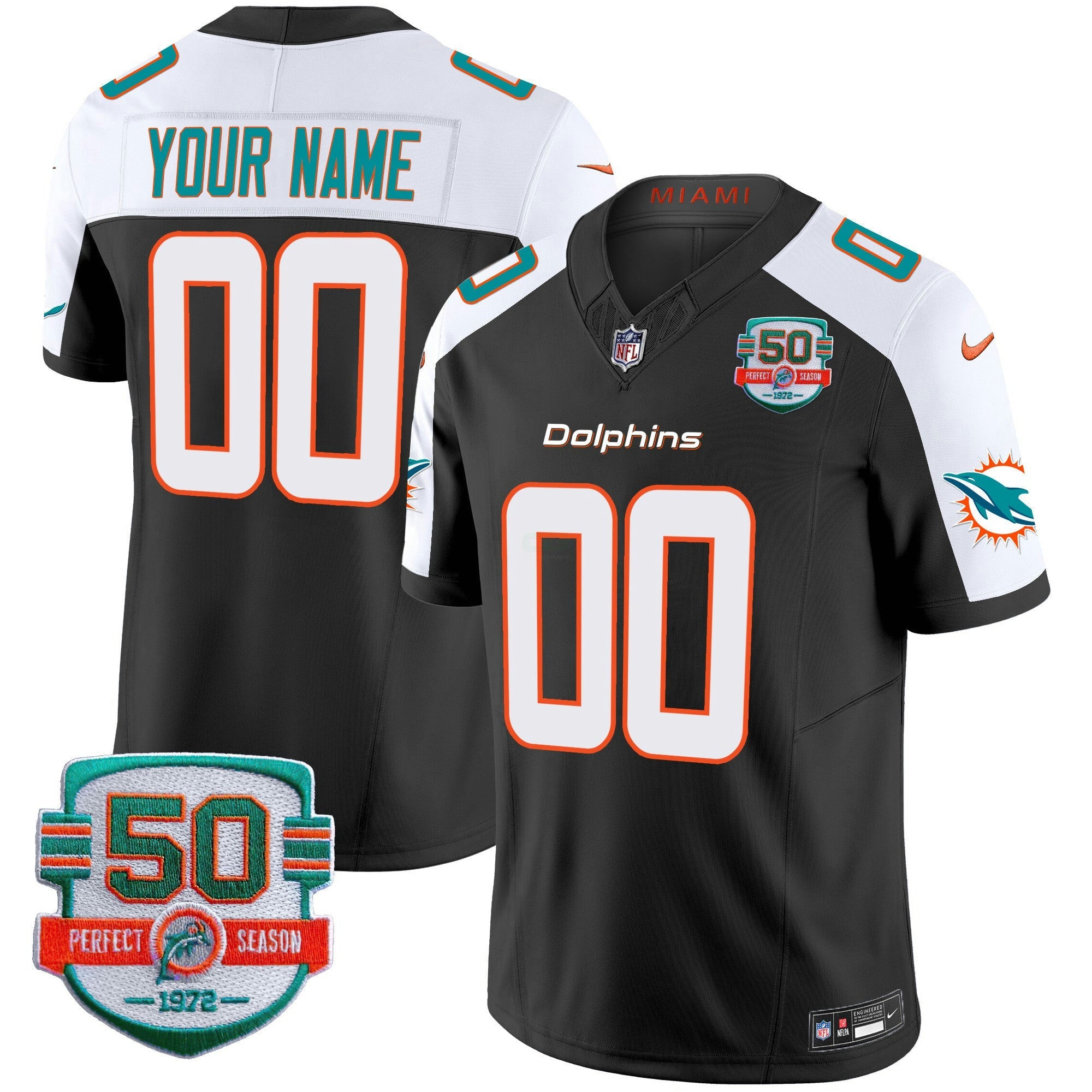 Camisa NFL 50th 1972 Perfect Season Patch Vapor Jersey