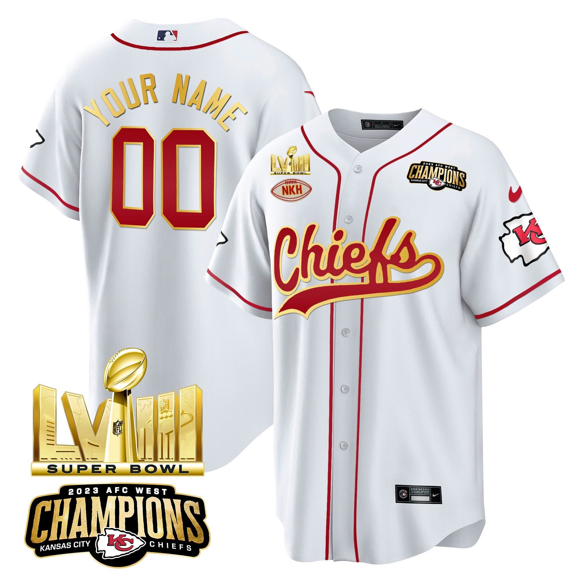 Camisa NFL AFC West Champions & Super Bowl LVIII Dourada Patch Jersey
