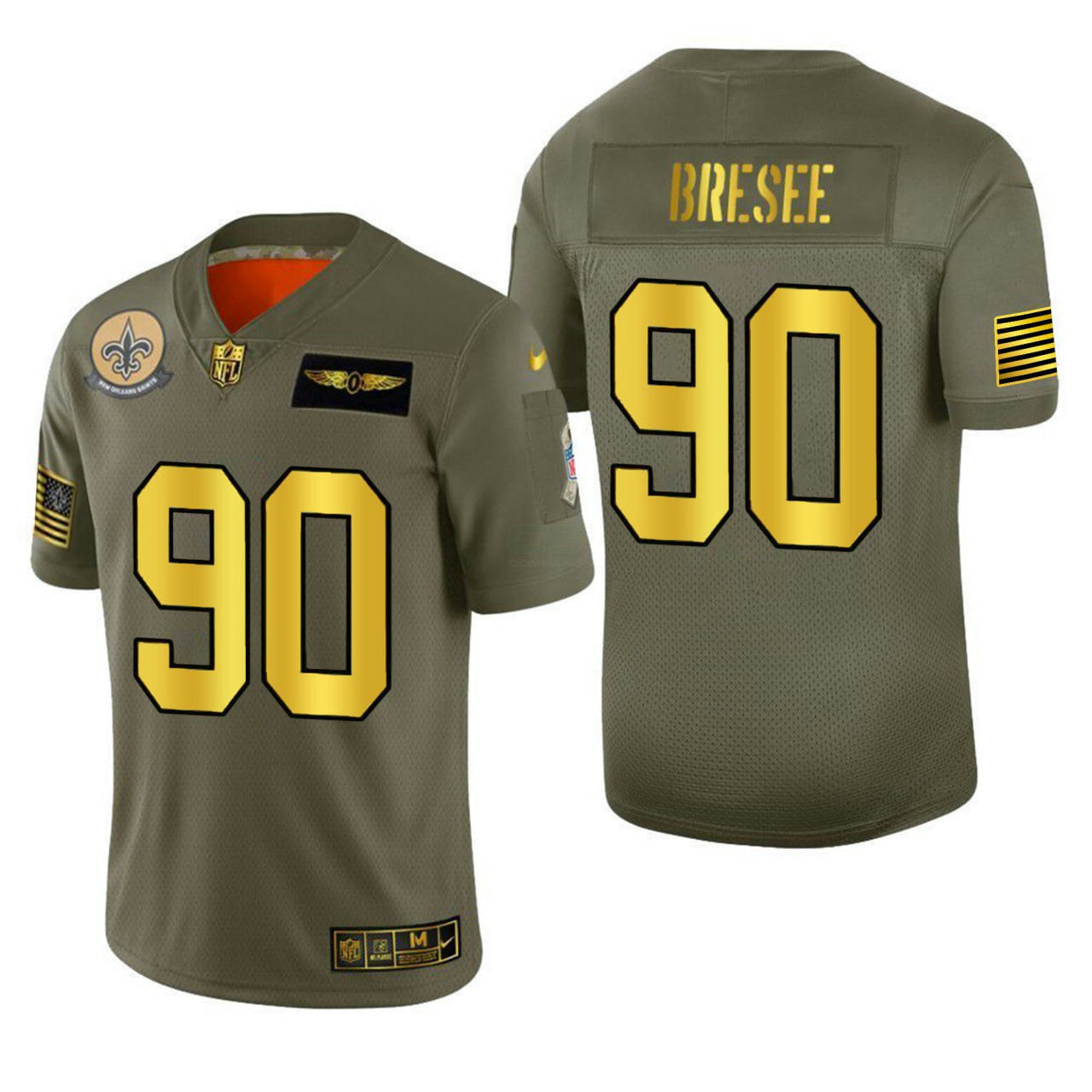 Camisa NFL Bryan Bresee New Orleans Salute To Service Dourada Jersey - Olive