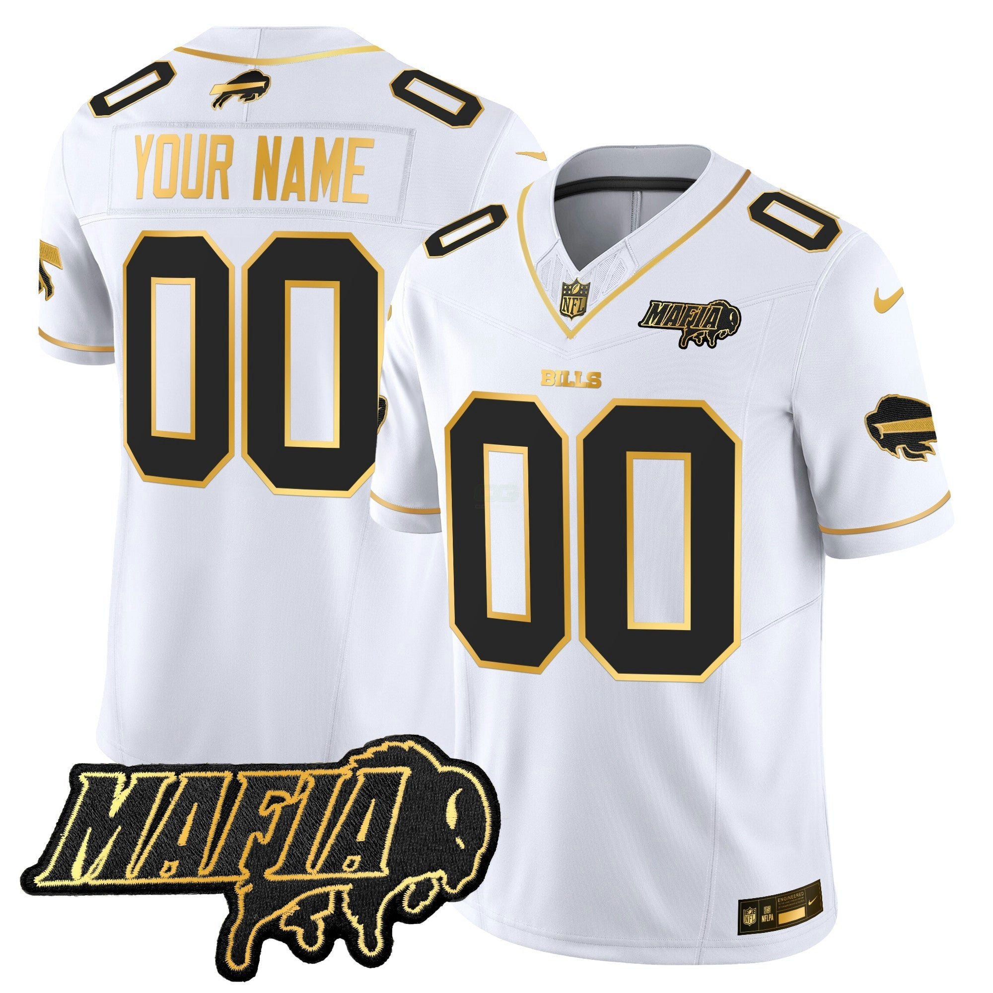 Camisa NFL Buffalo 2025 Mafia Patch Dourada Vapor Limited Jersey