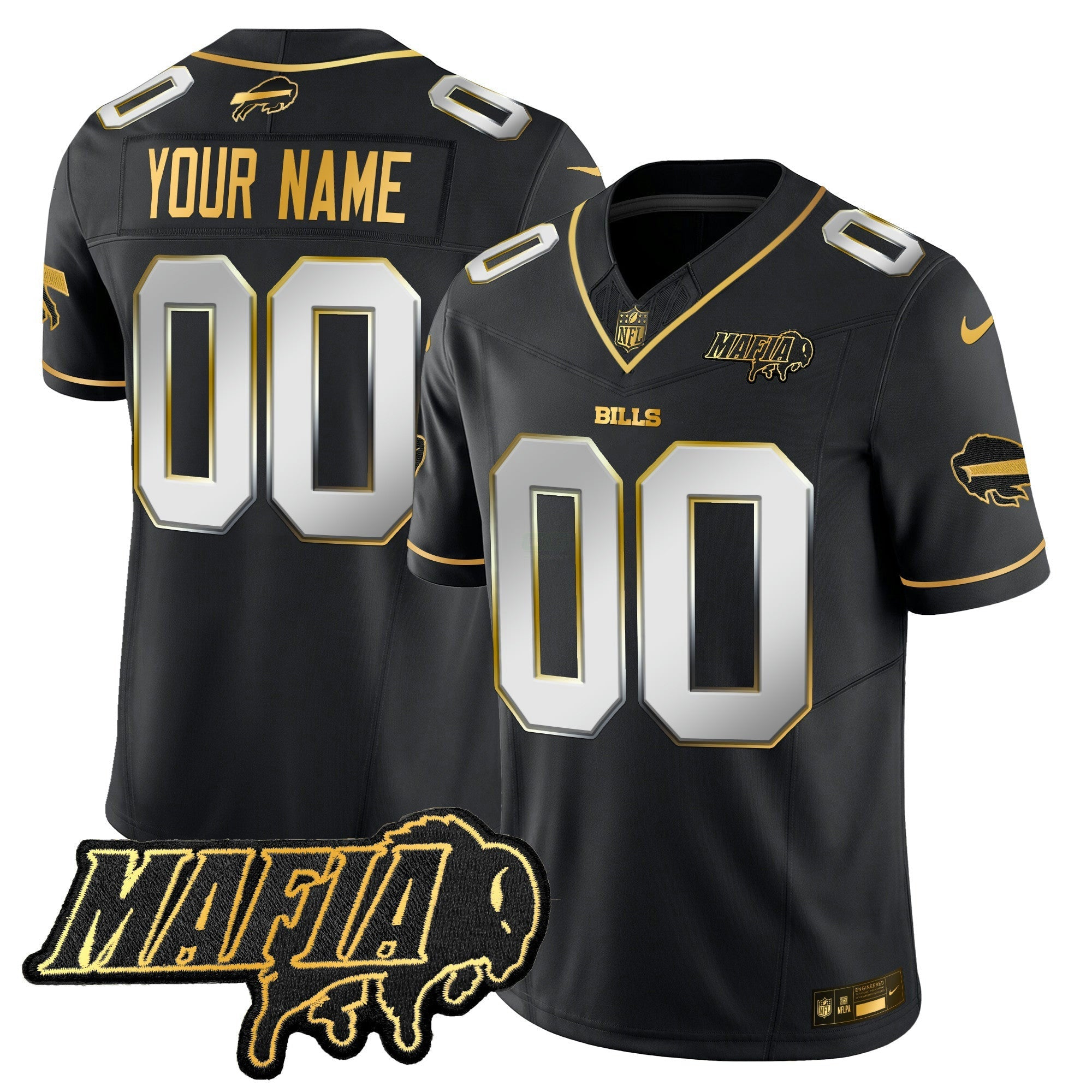 Camisa NFL Buffalo 2025 Mafia Patch Dourada Vapor Limited Jersey