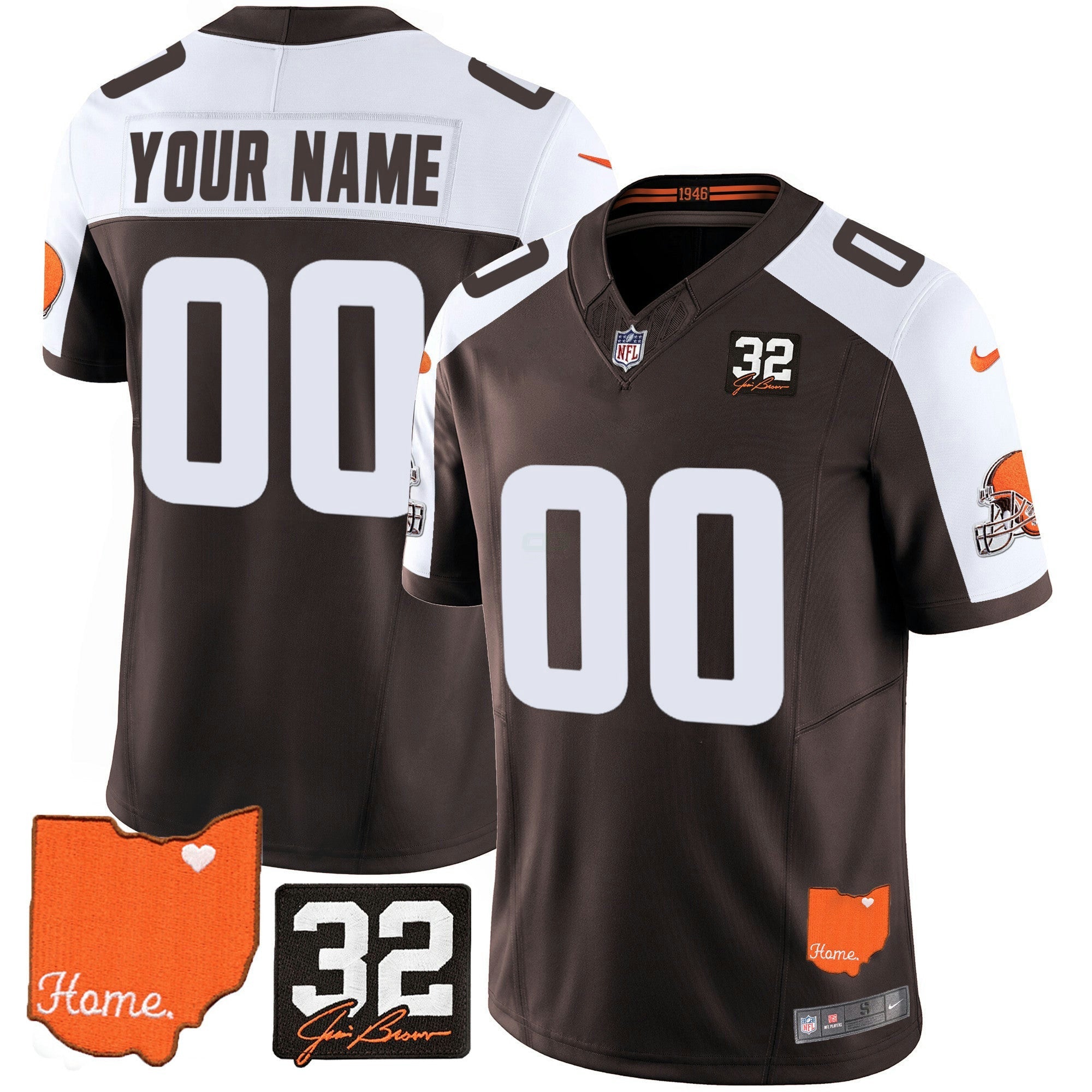 Camisa NFL Cleveland 2025 Jim Brown Memorial & Home Patch Vapor Limited Jersey