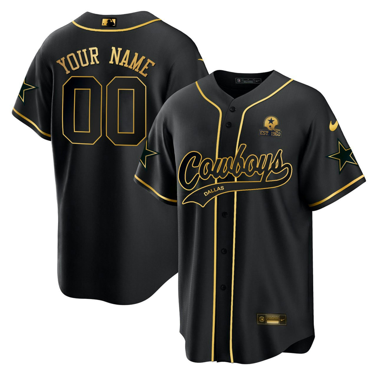 Camisa NFL Dallas Baseball Preta Dourada Jersey - Custom