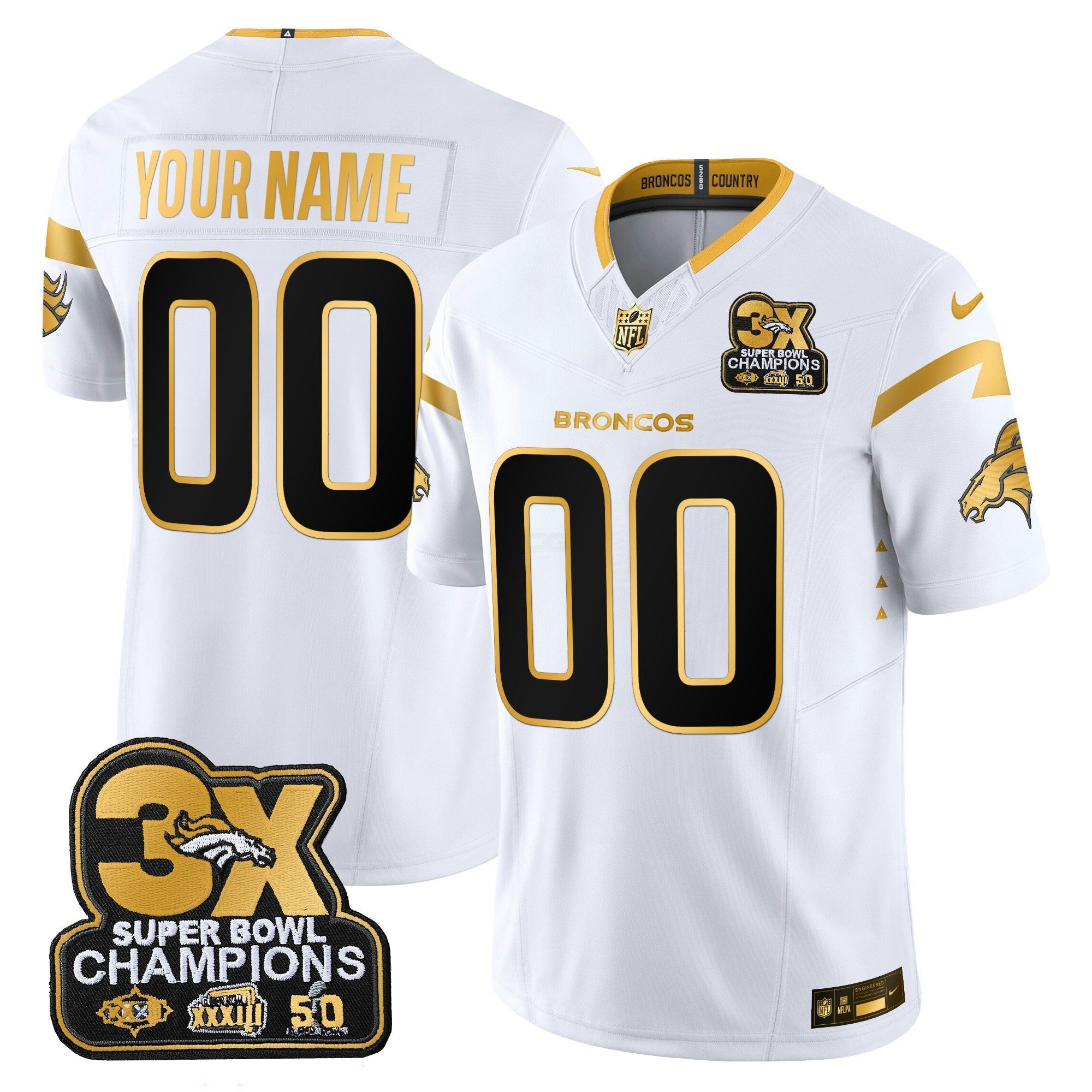 Camisa NFL Denver 3-Time Champions Patch Dourada Vapor Limited Jersey