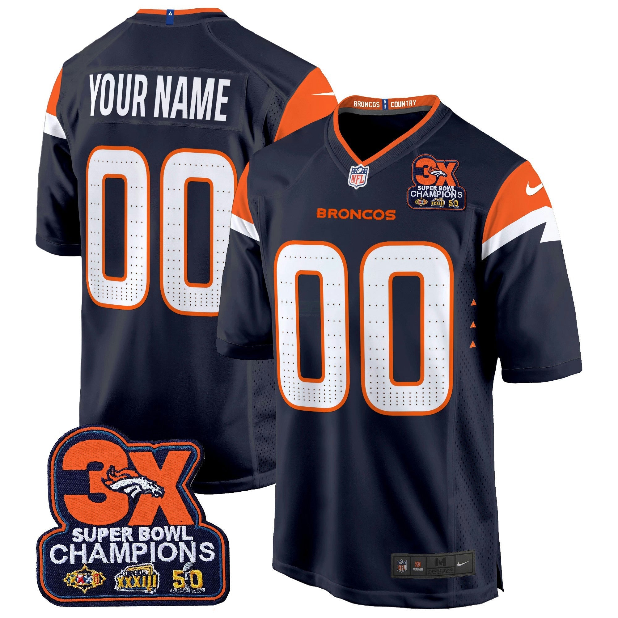 Camisa NFL Denver 3-Time Champions Patch Game Jersey – Al Stitched