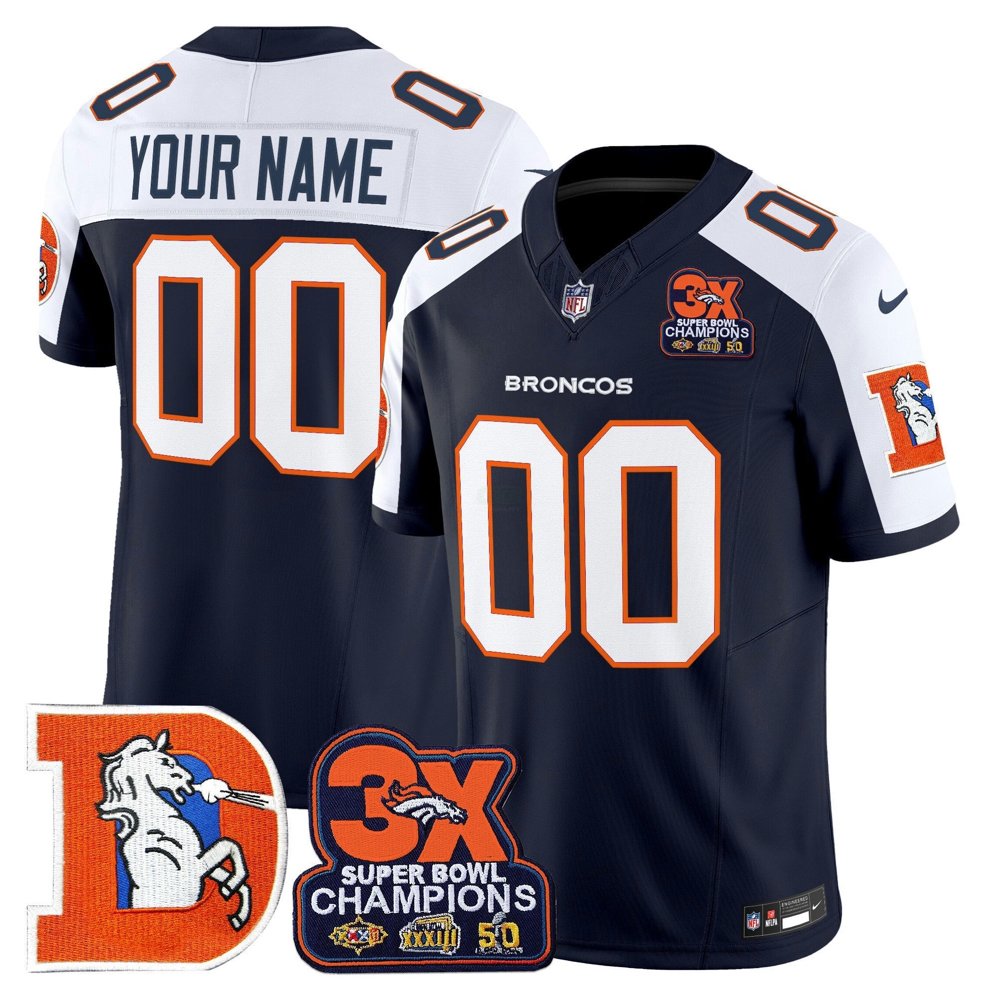 Camisa NFL Denver Throwback Vapor Limited Jersey – 3-Time Champions Patch