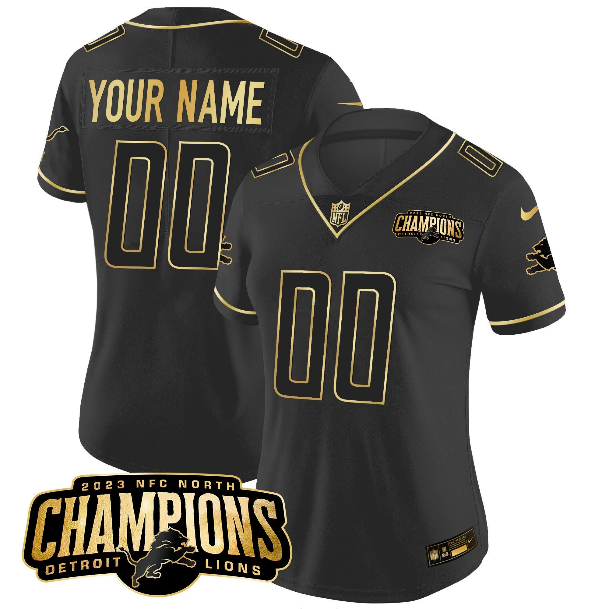 Camisa NFL Detroit 2023 NFC North Champions Patch Dourada Vapor Jersey