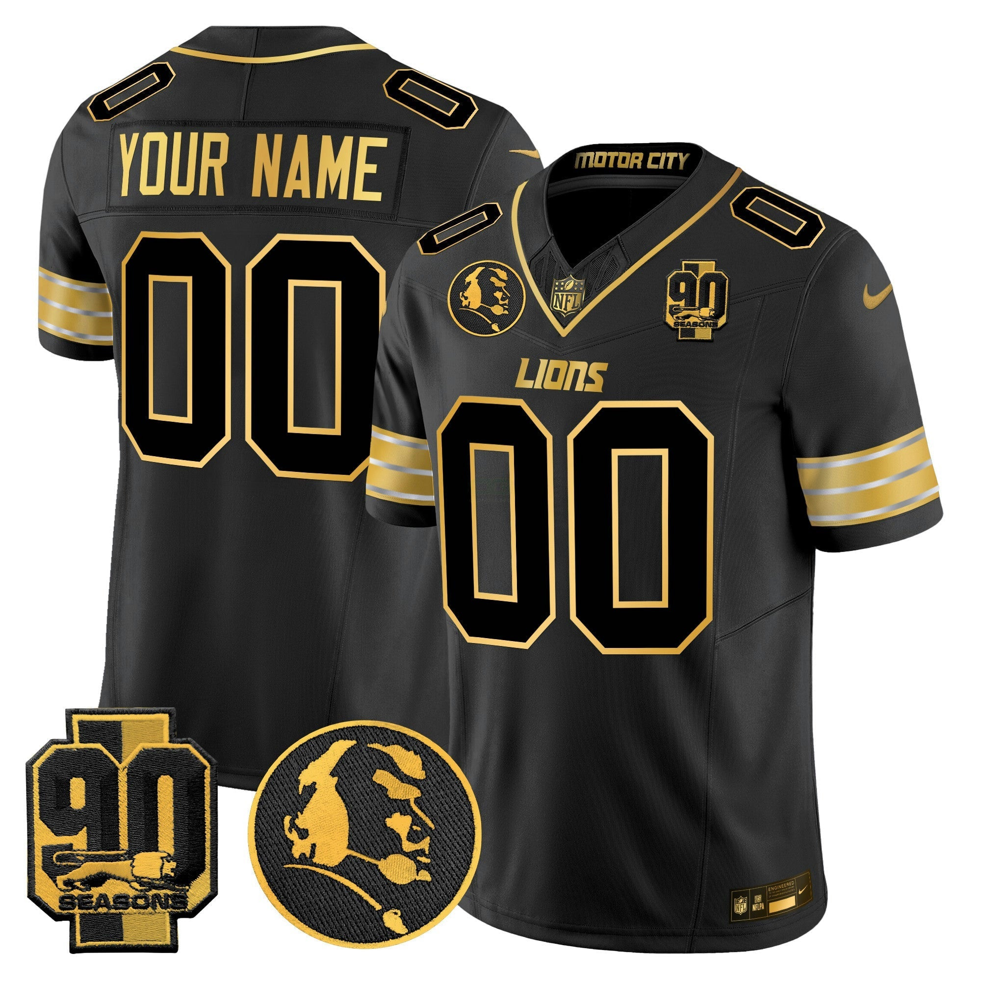 Camisa NFL Detroit 2024 90th & John Madden Patch Dourada Vapor Limited Jersey