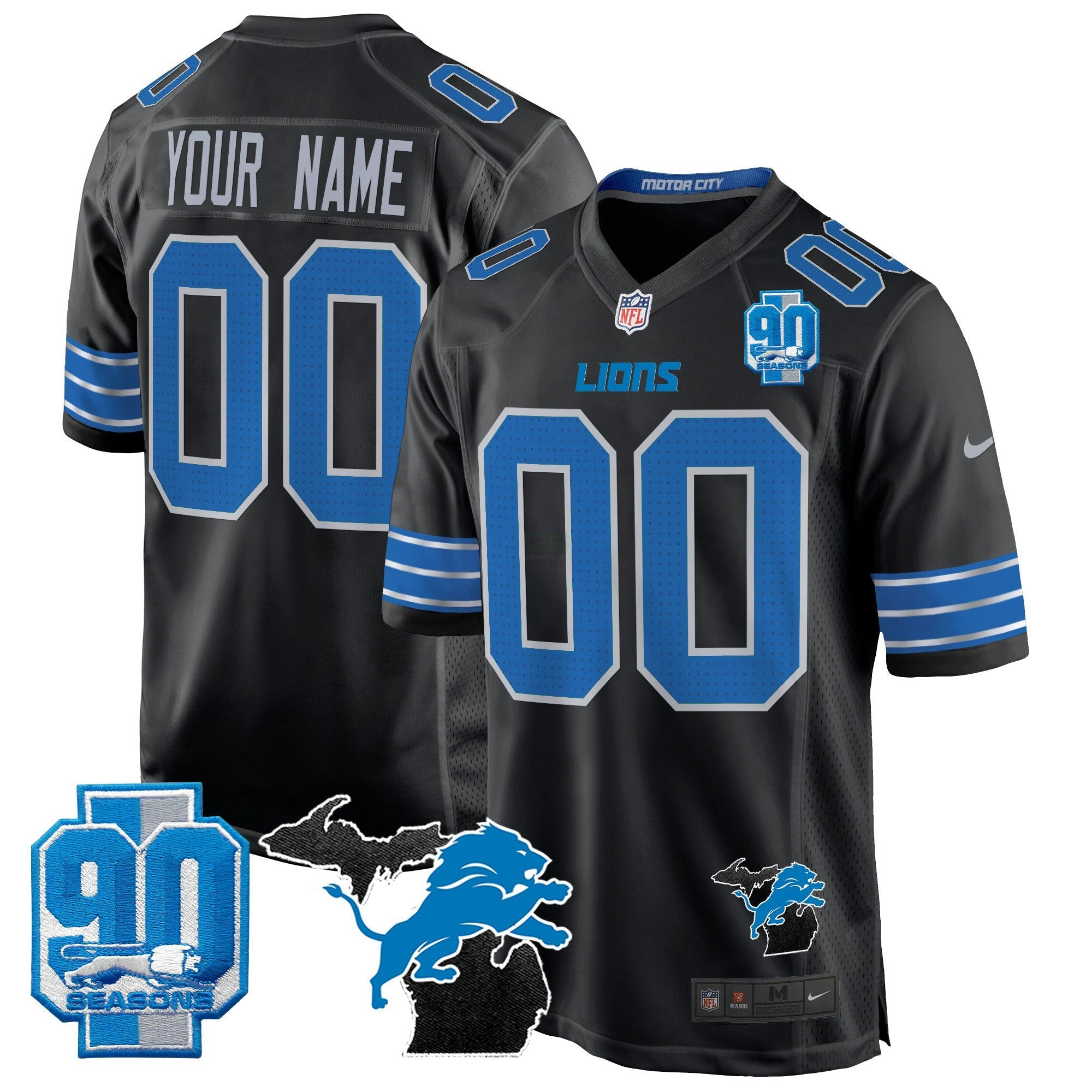 Camisa NFL Detroit 2024 Michigan & 90th Year Patch Game Jersey