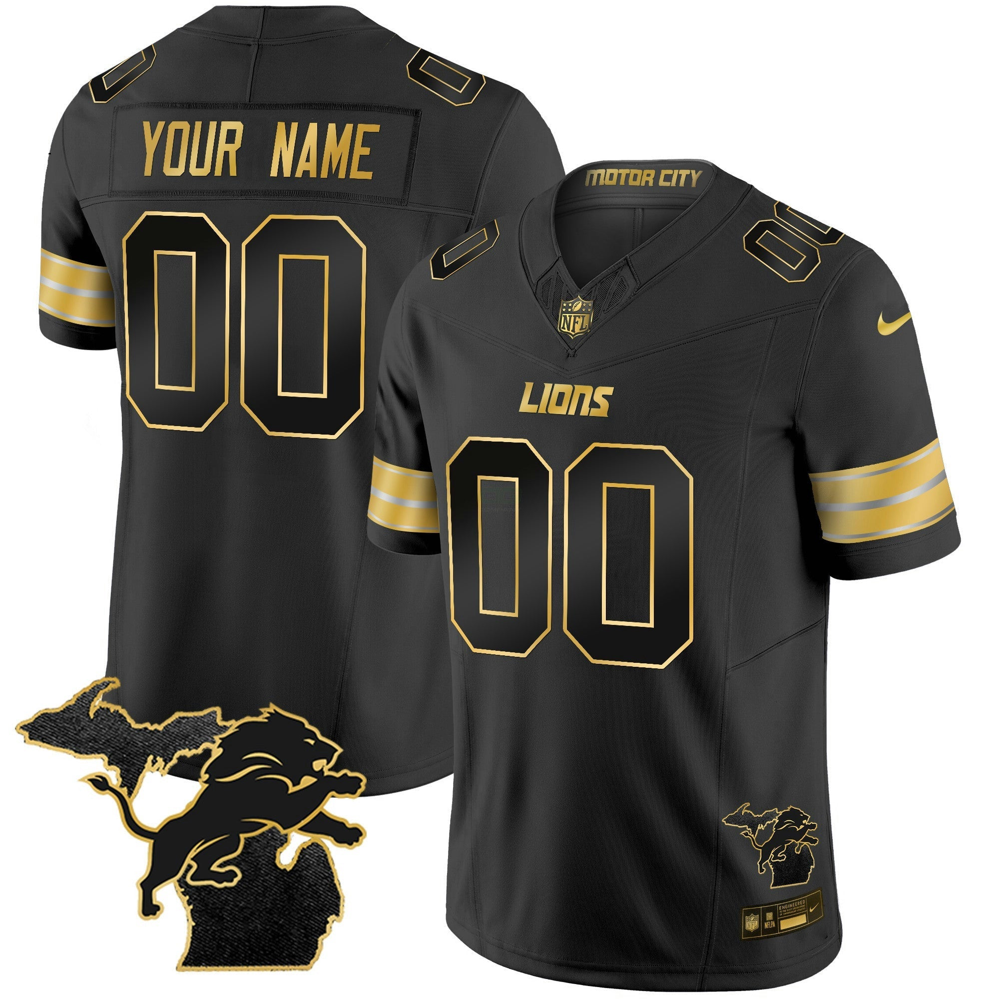 Camisa NFL Detroit 2024 Michigan Patch Dourada Vapor Jersey