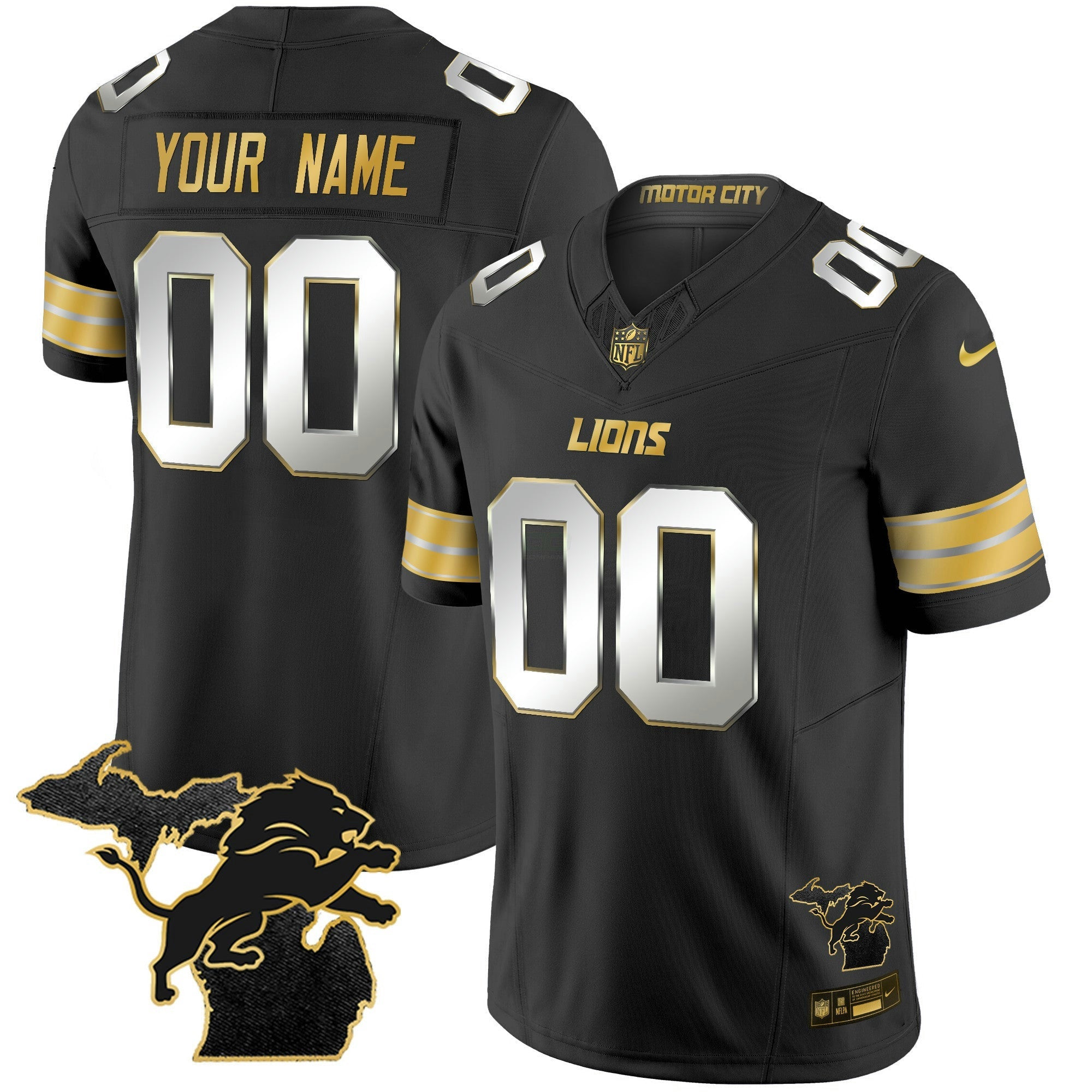 Camisa NFL Detroit 2024 Michigan Patch Dourada Vapor Jersey