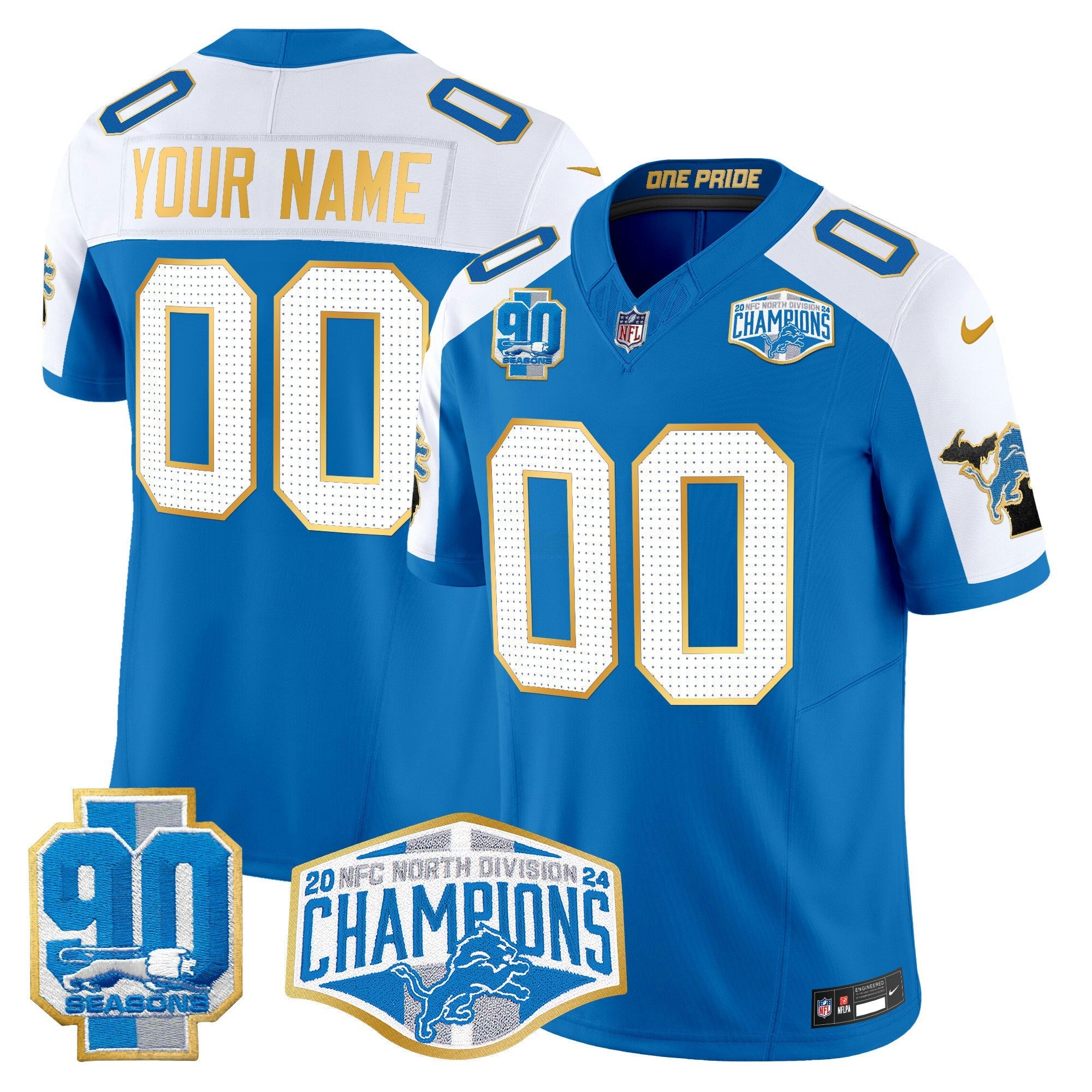 Camisa NFL Detroit 2024 NFC North Division Champions Patch Dourada Trim Vapor Limited Jersey