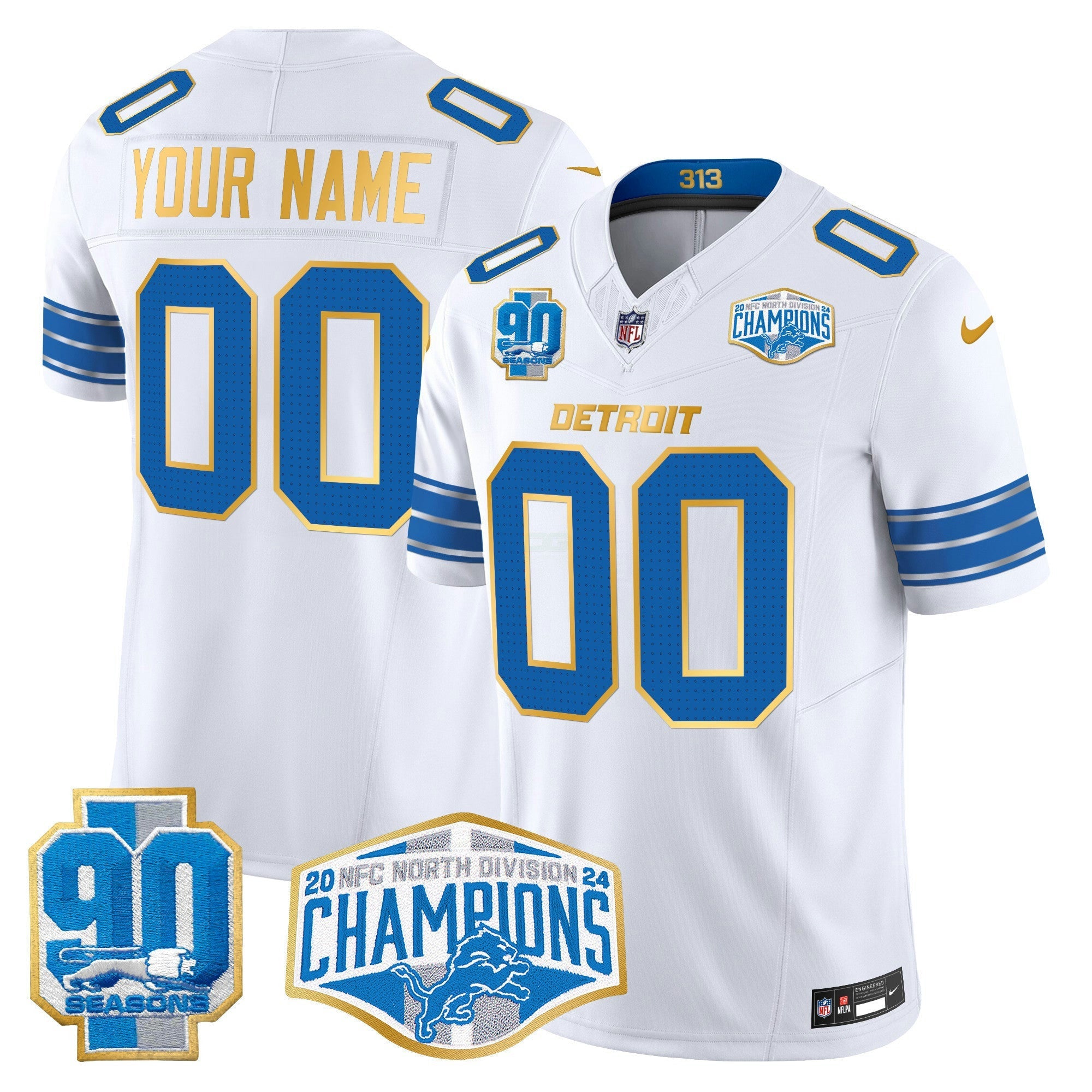 Camisa NFL Detroit 2024 NFC North Division Champions Patch Dourada Trim Vapor Limited Jersey