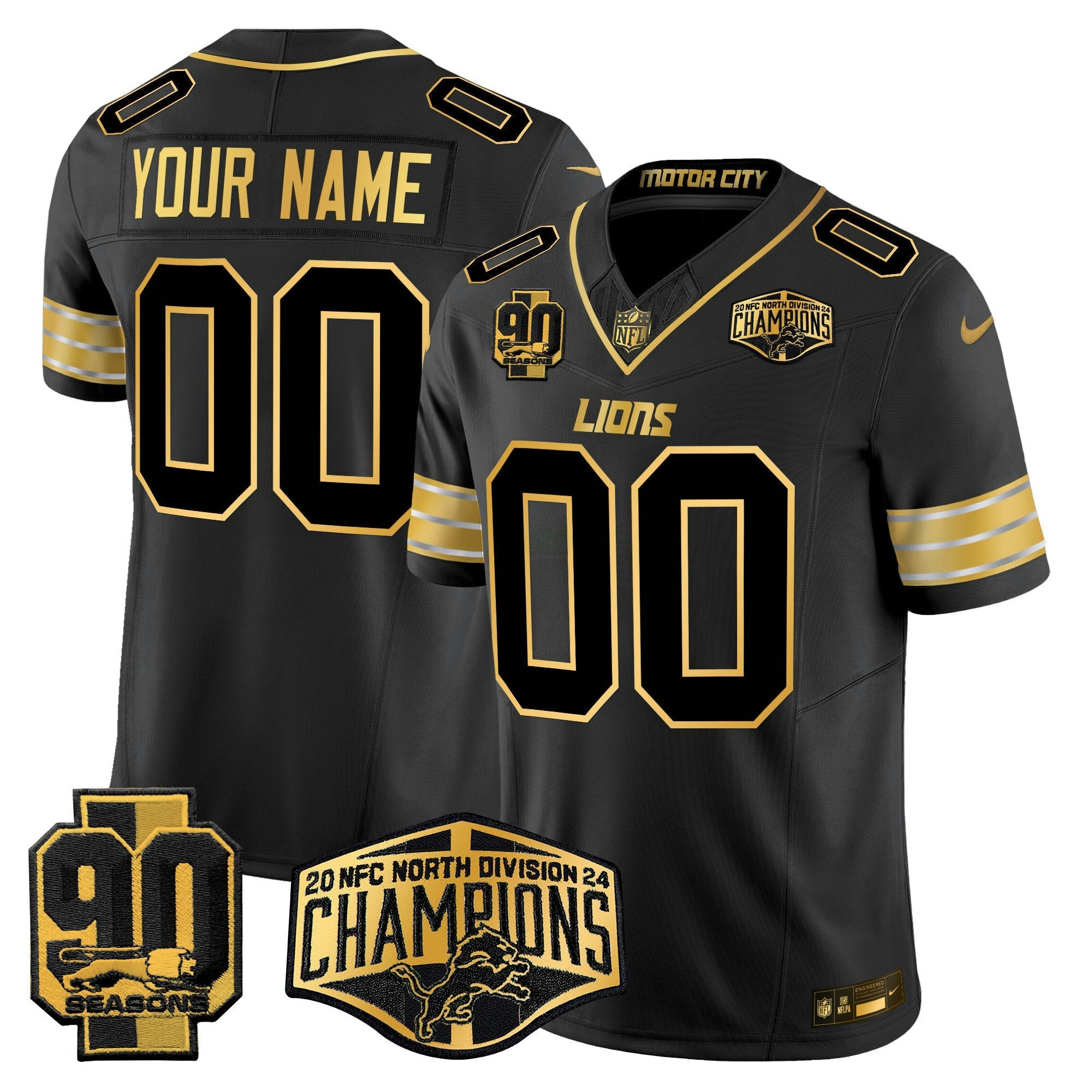 Camisa NFL Detroit 2024 NFC North Division Champions Patch Dourada Vapor Limited Jersey
