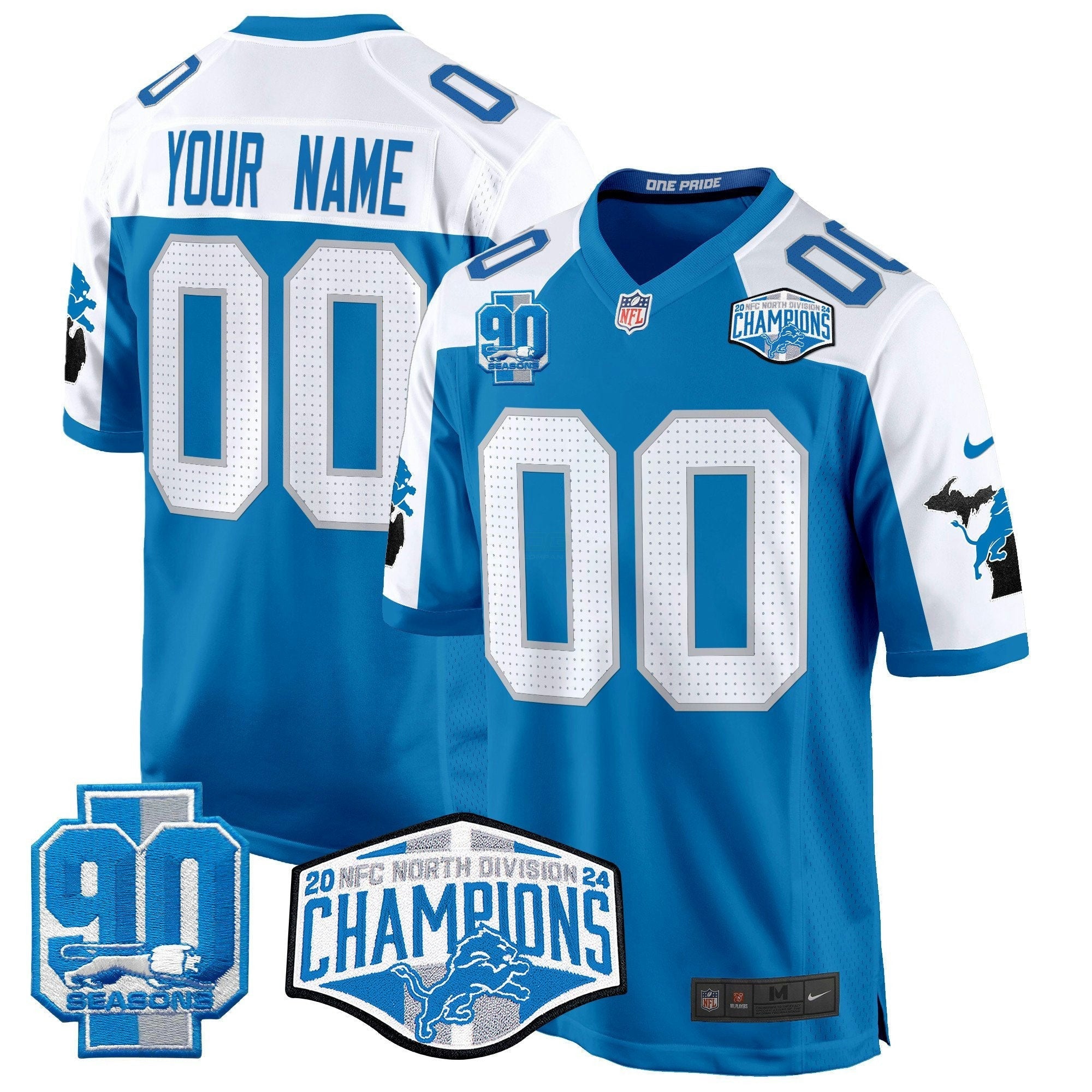 Camisa NFL Detroit 2024 NFC North Division Champions Patch Game Jersey