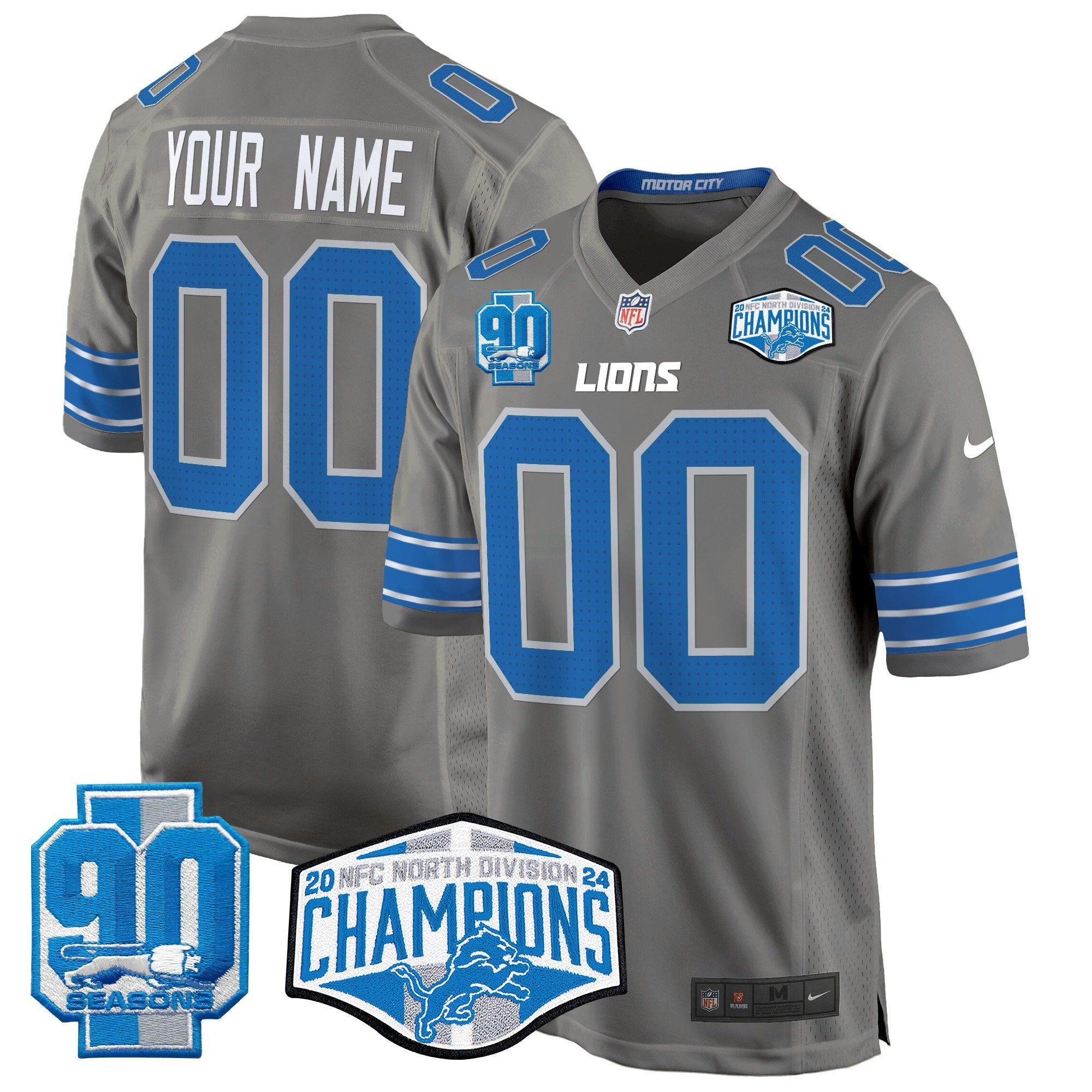 Camisa NFL Detroit 2024 NFC North Division Champions Patch Game Jersey