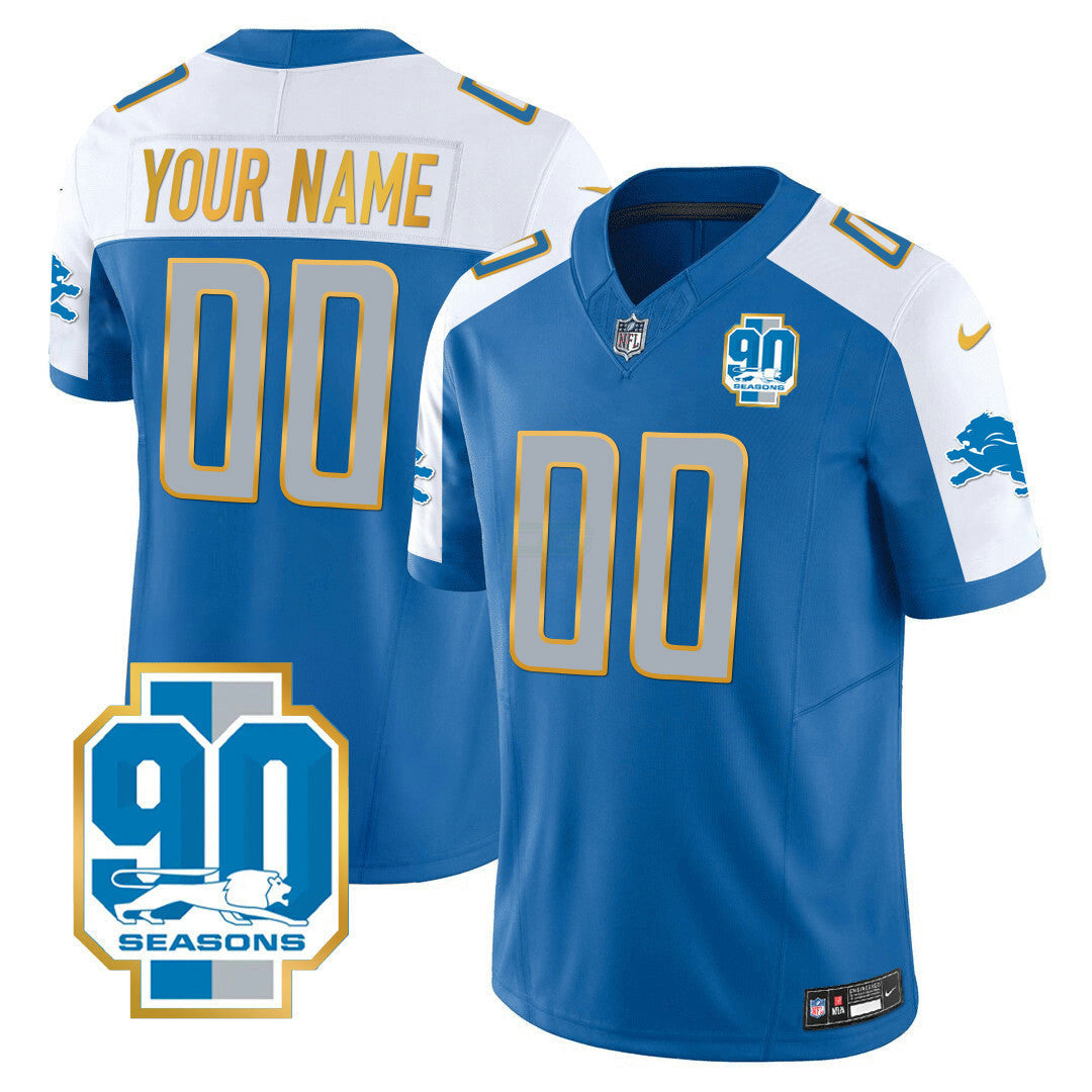 Camisa NFL Detroit 90th Year Patch Dourada Trim Jersey