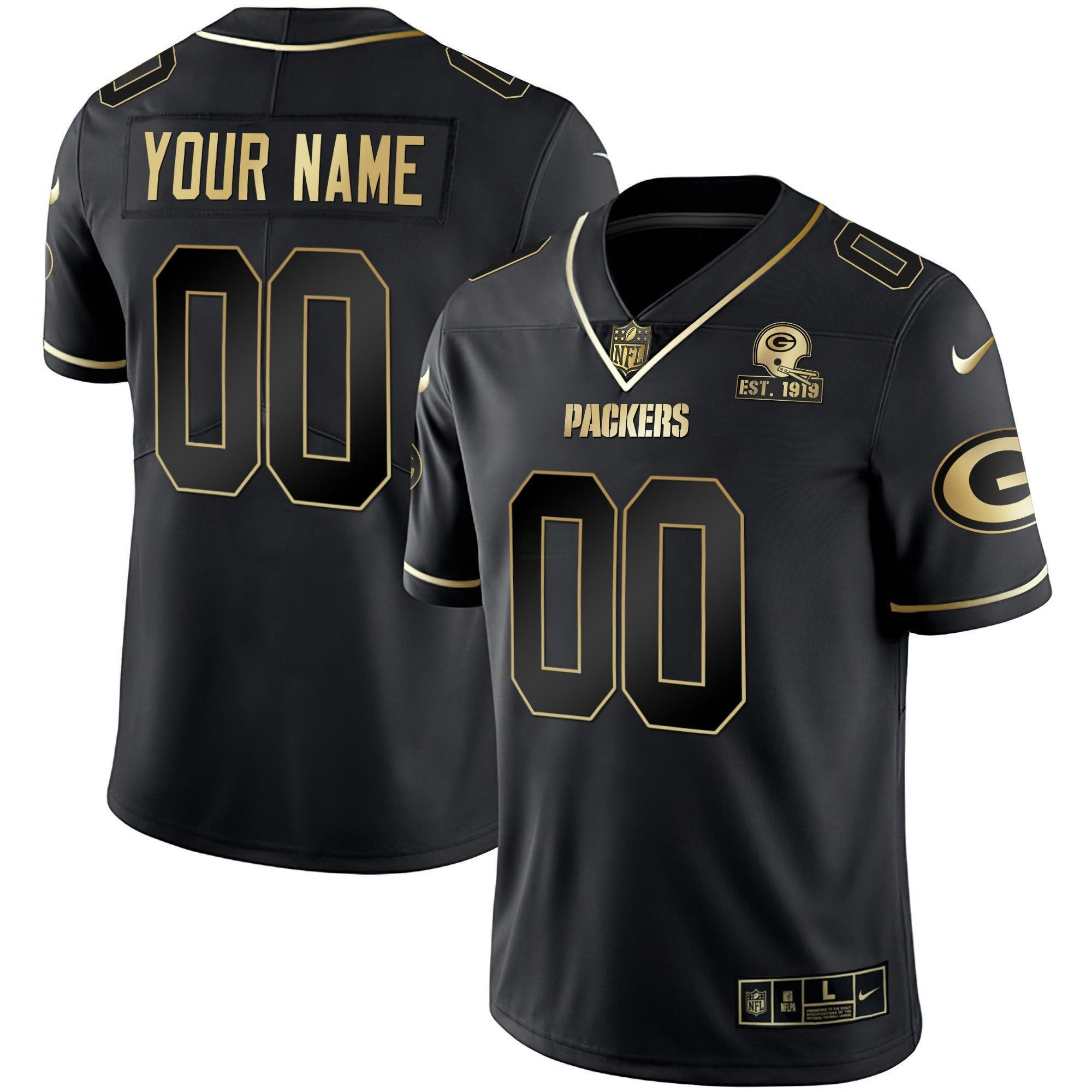 Camisa NFL Dourada Est 1919 Patch Custom Name & Number Jersey