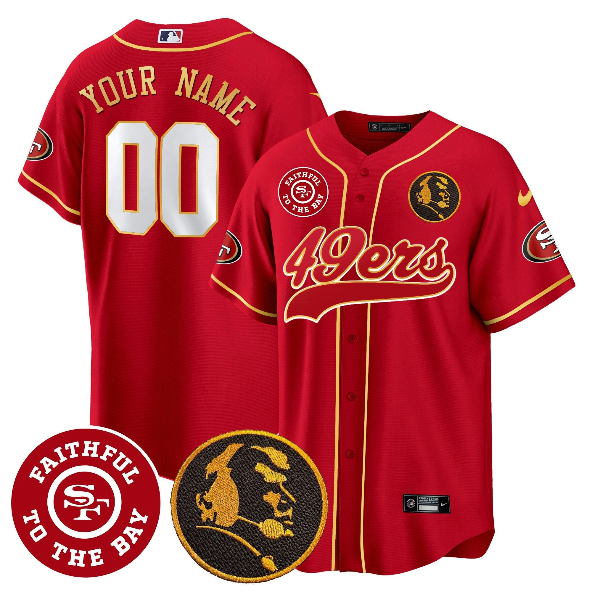 Camisa NFL Faithful & John Madden Patch Baseball Gold Trim Jersey