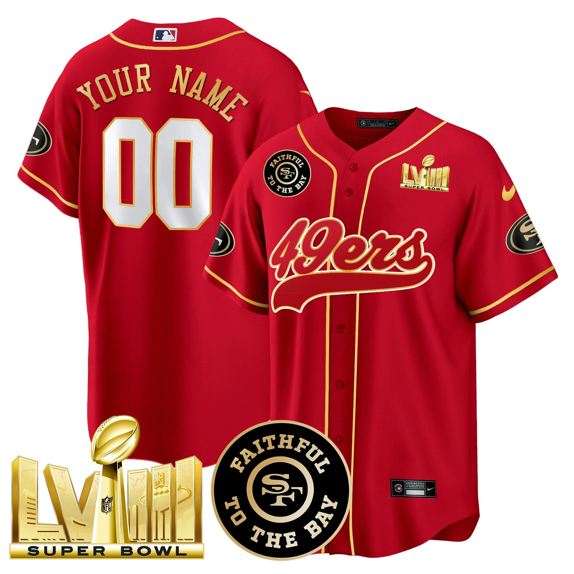 Camisa NFL Faithful & Super Bowl LVIII Dourada Patch Jersey