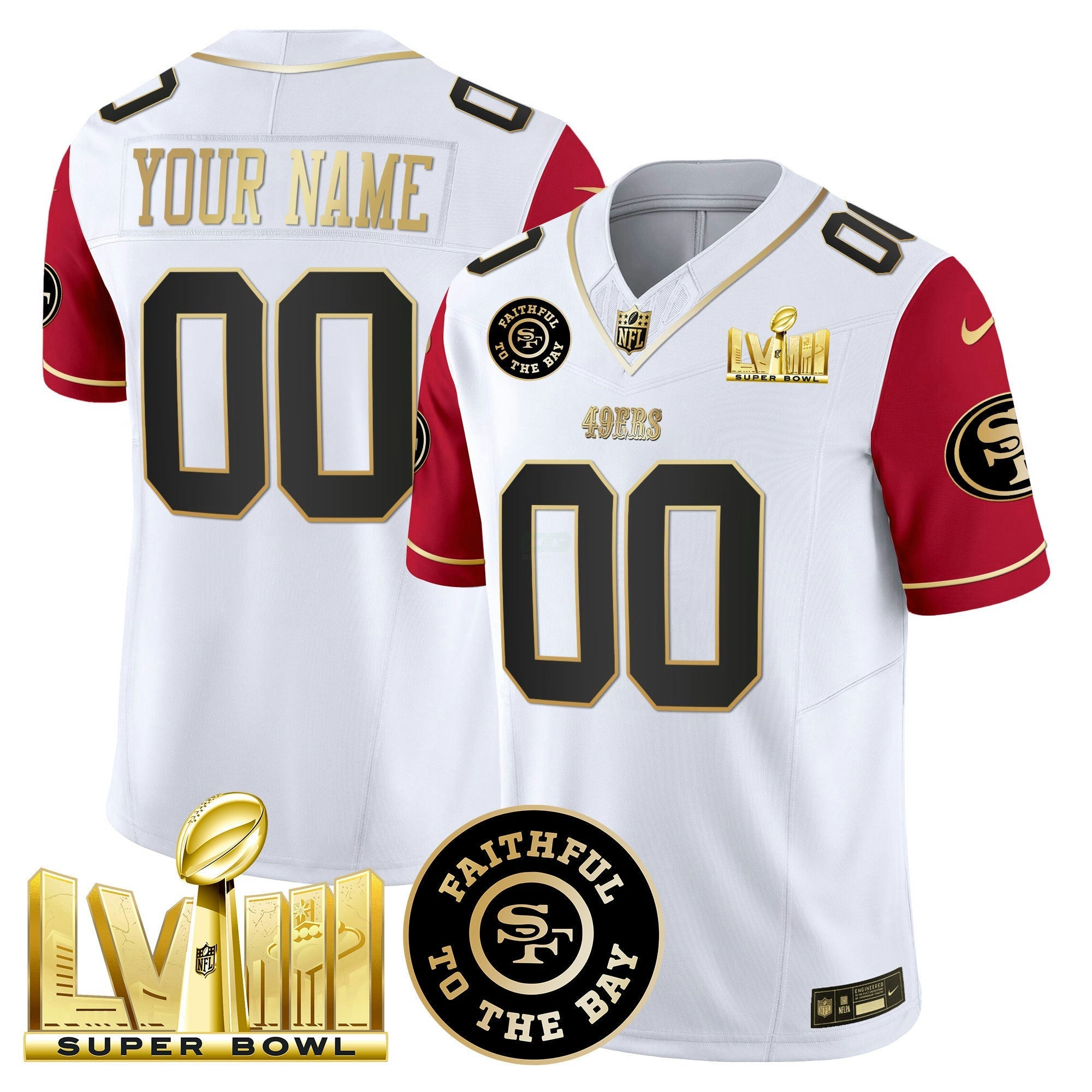 Camisa NFL Faithful & Super Bowl LVIII Dourada Patch Vapor Jersey V2