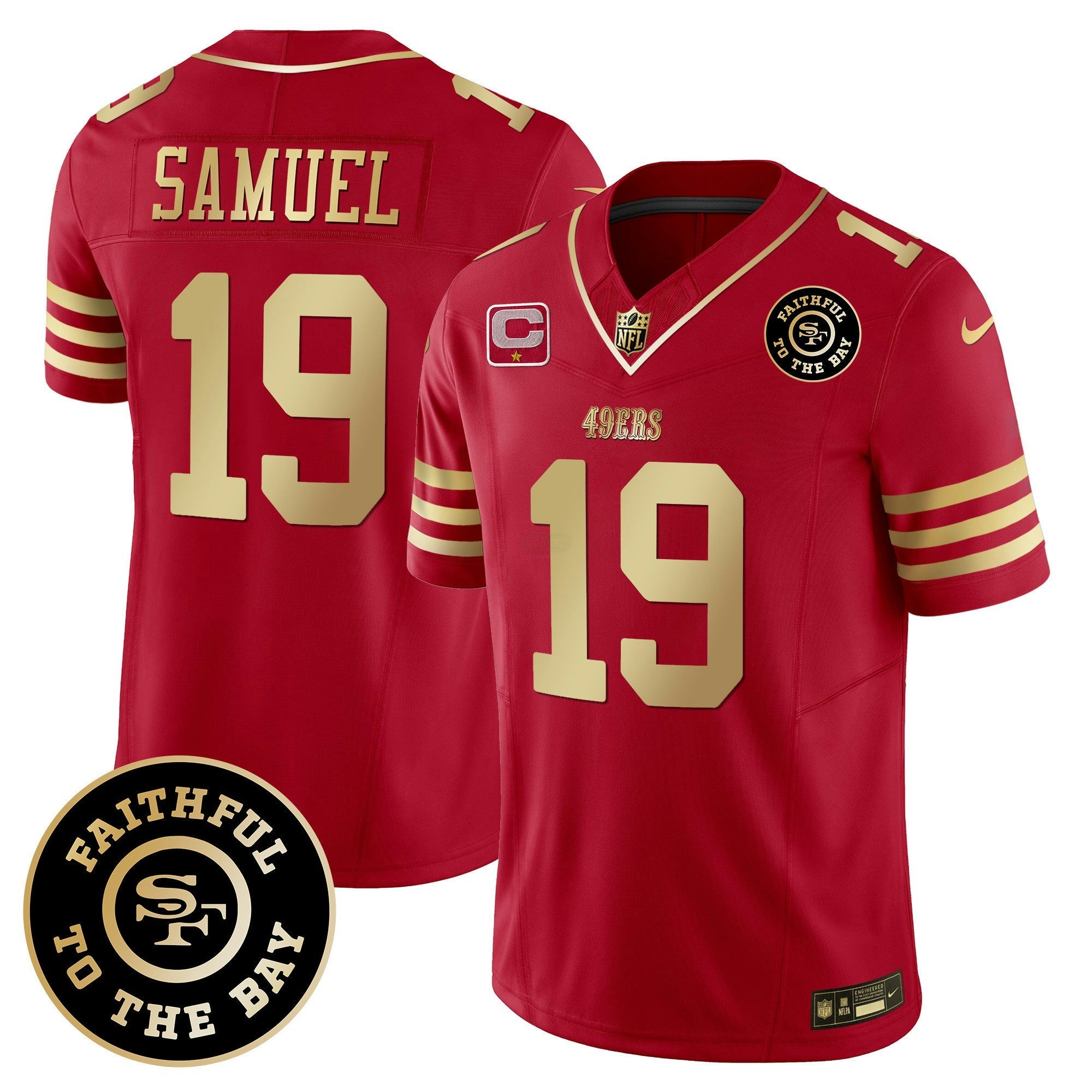 Camisa NFL Faithful To The Bay Patch Escarlate Dourada Vapor Limited Jersey