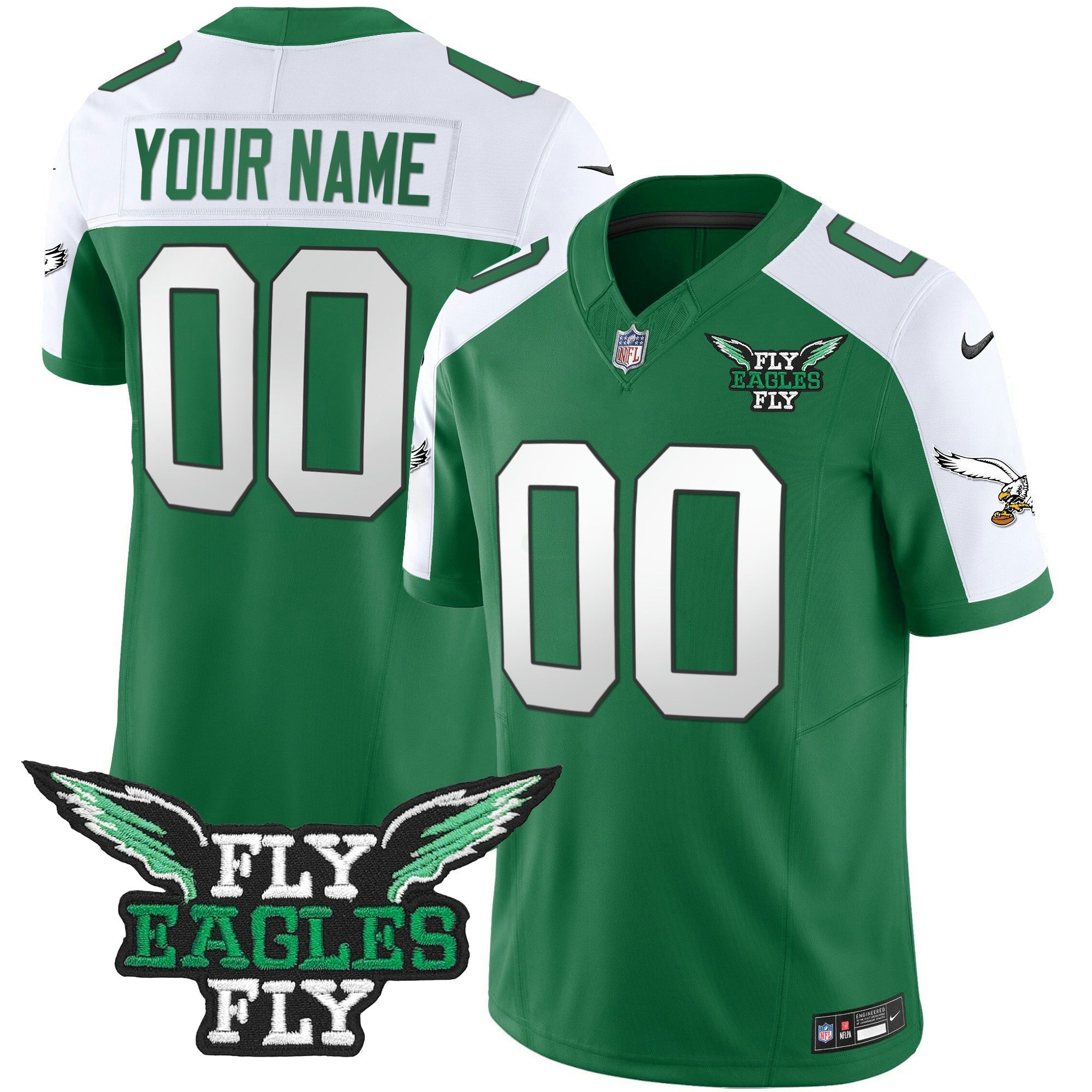 Camisa NFL Fly Fly Patch Throwback Kelly Green Vapor Jersey