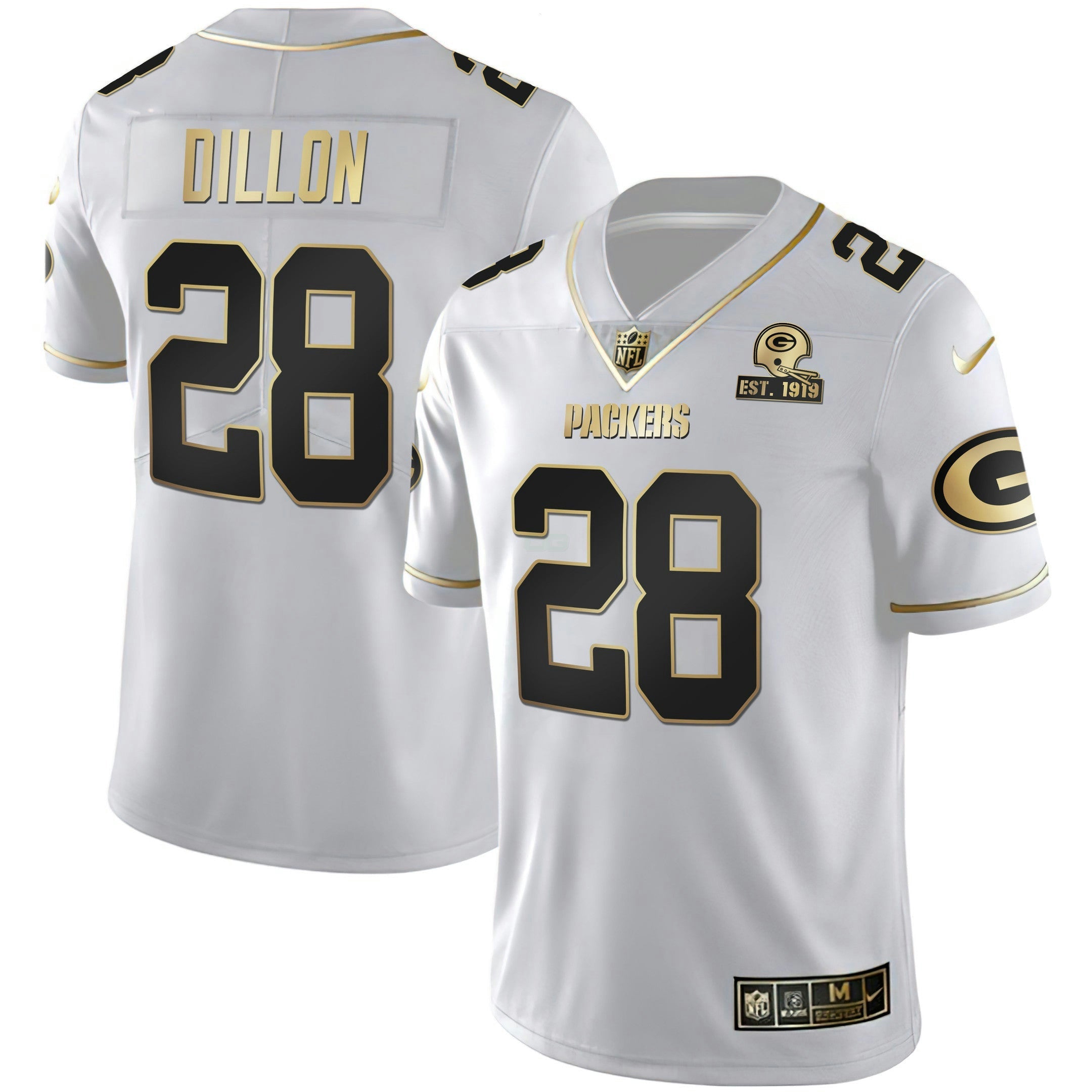 Camisa NFL Green Bay Branca Dourada Jersey Est 1919 Patch