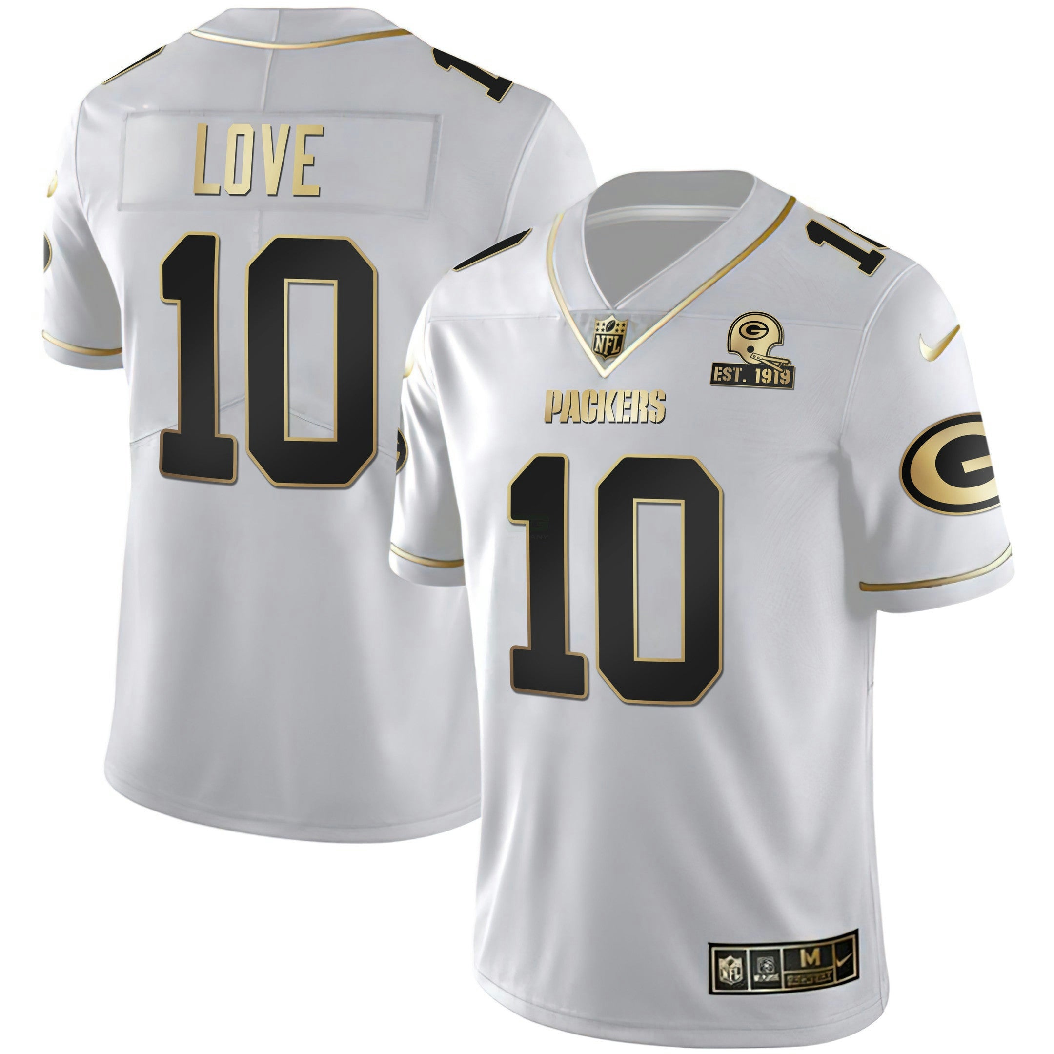 Camisa NFL Green Bay Branca Dourada Jersey Est 1919 Patch