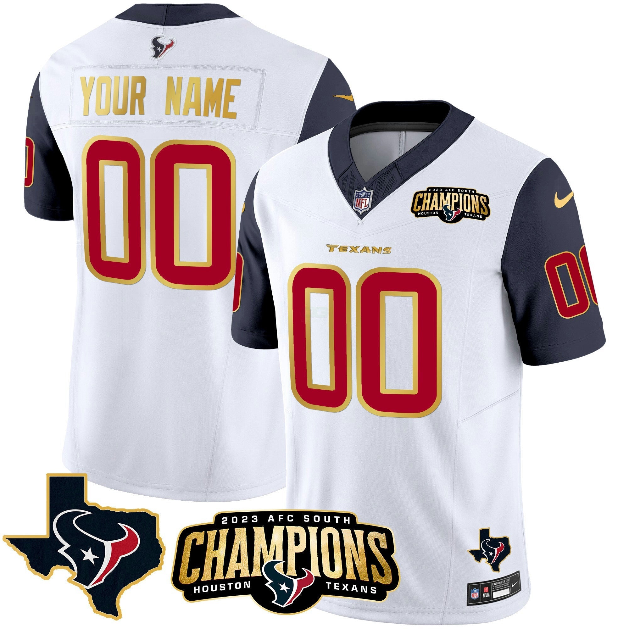 Camisa NFL Houston 2023 AFC South Champions Patch Dourada Trim Vapor Jersey