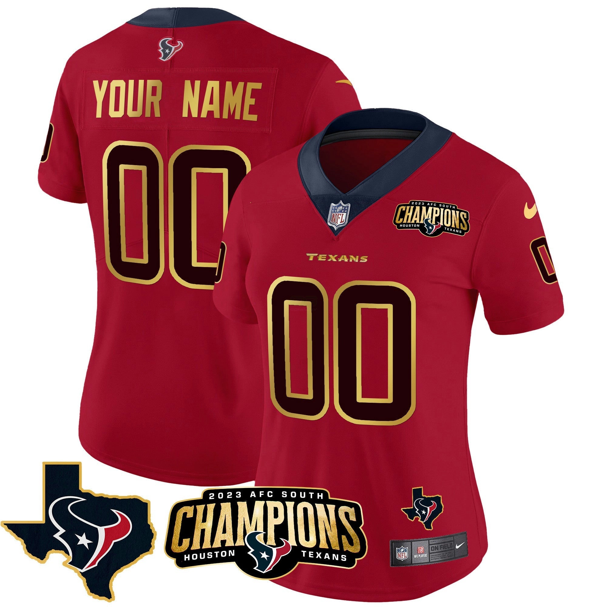 Camisa NFL Houston 2023 AFC South Champions Patch Dourada Trim Vapor Jersey
