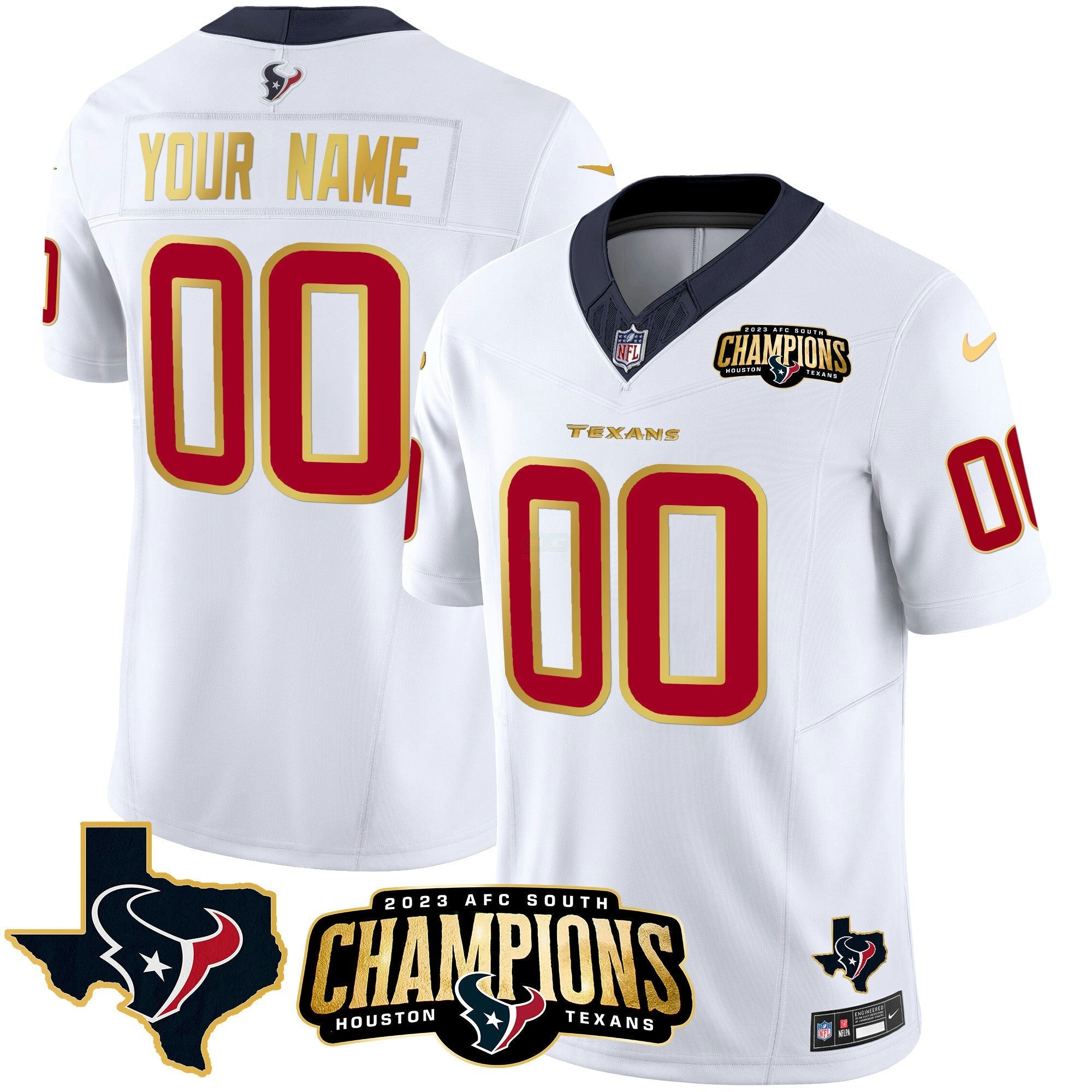 Camisa NFL Houston 2023 AFC South Champions Patch Dourada Trim Vapor Jersey