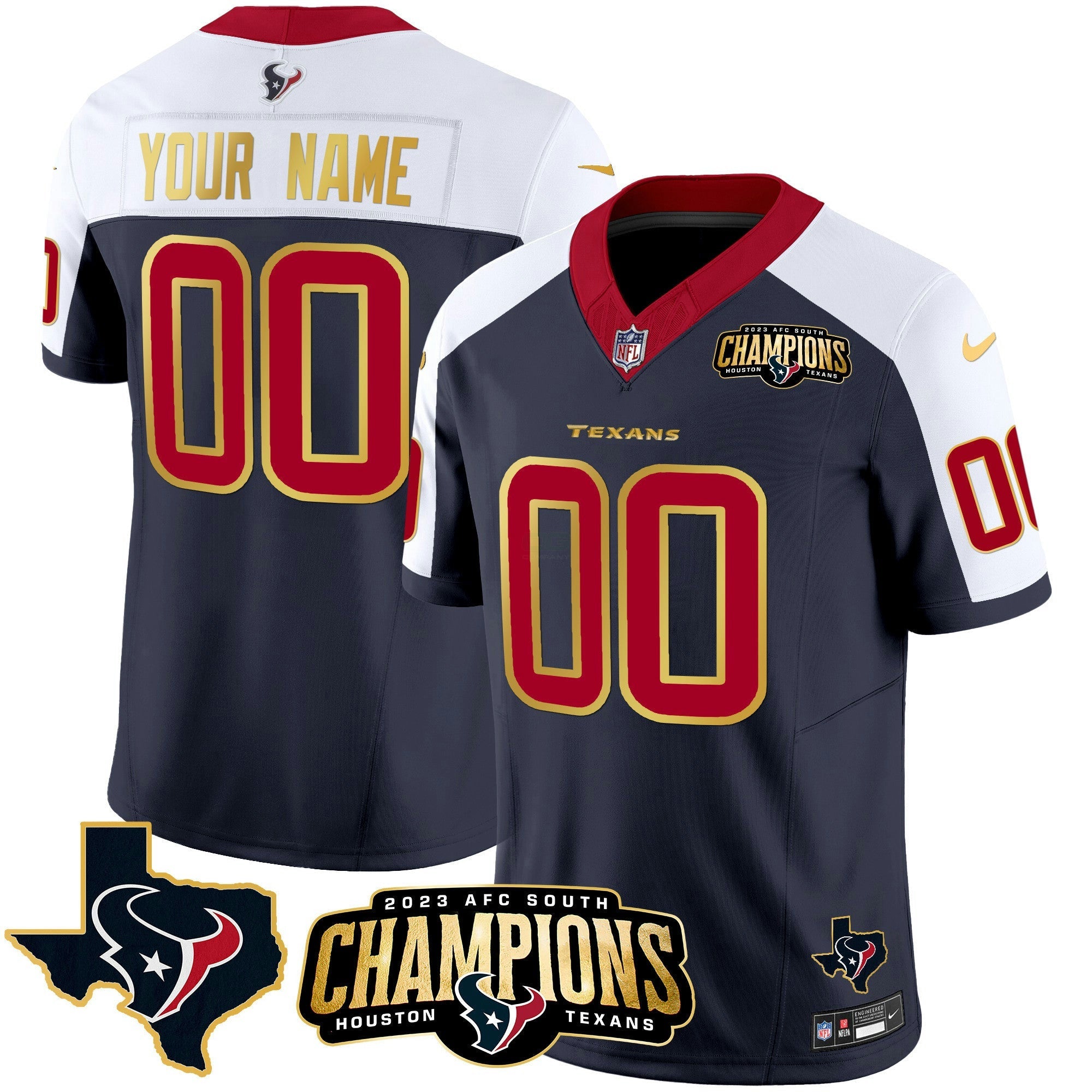 Camisa NFL Houston 2023 AFC South Champions Patch Dourada Trim Vapor Jersey
