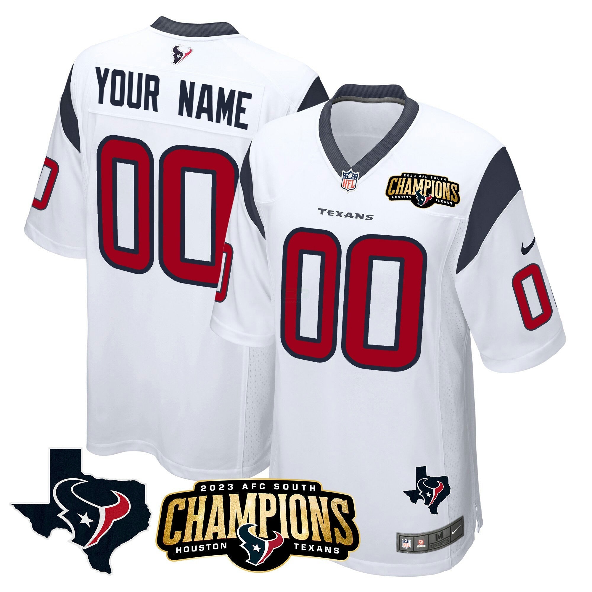 Camisa NFL Houston 2023 AFC South Champions Patch Game Jersey